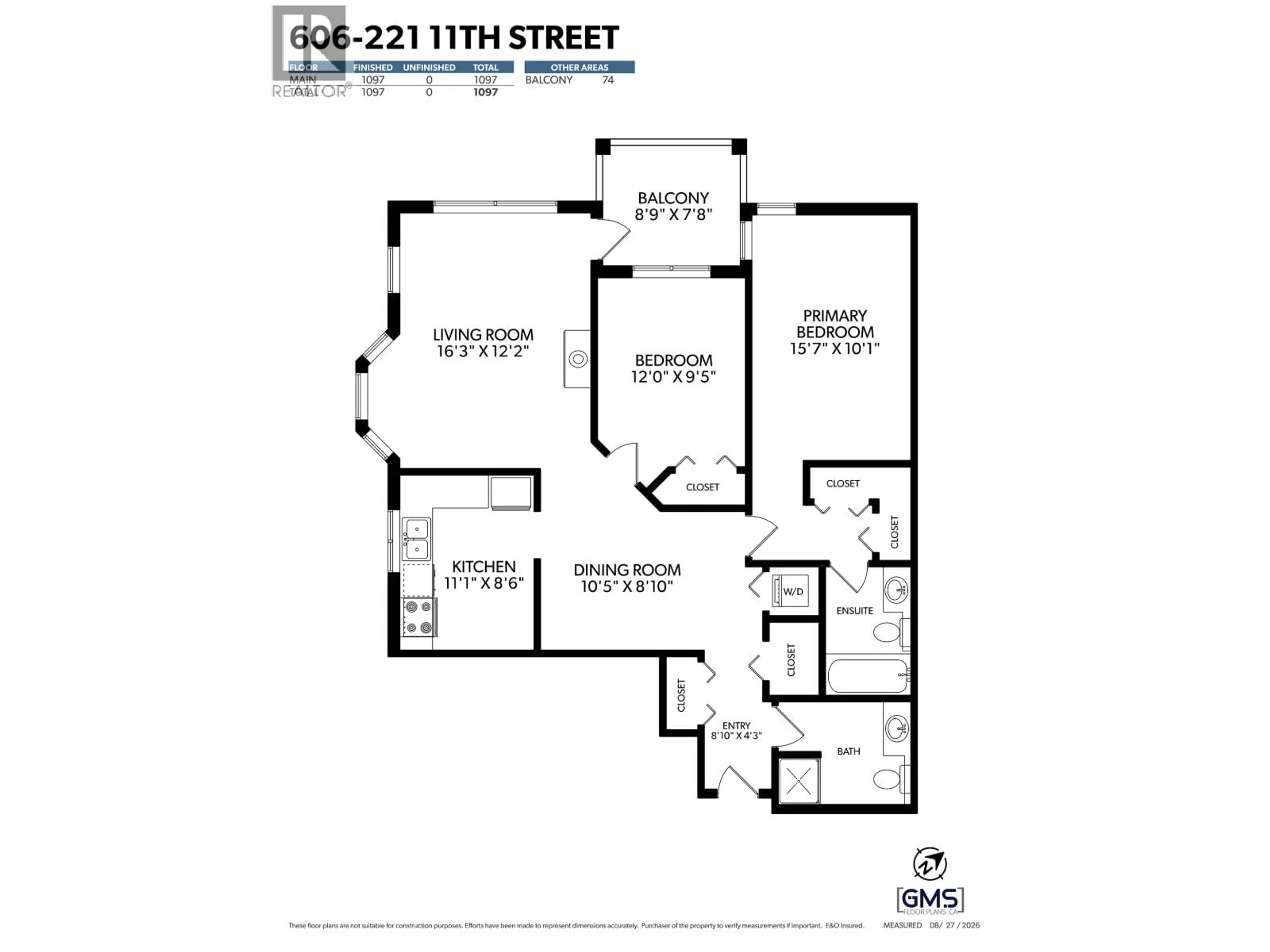 Floor plan for 606 - 221 ELEVENTH STREET, New Westminster British Columbia V3M4C8