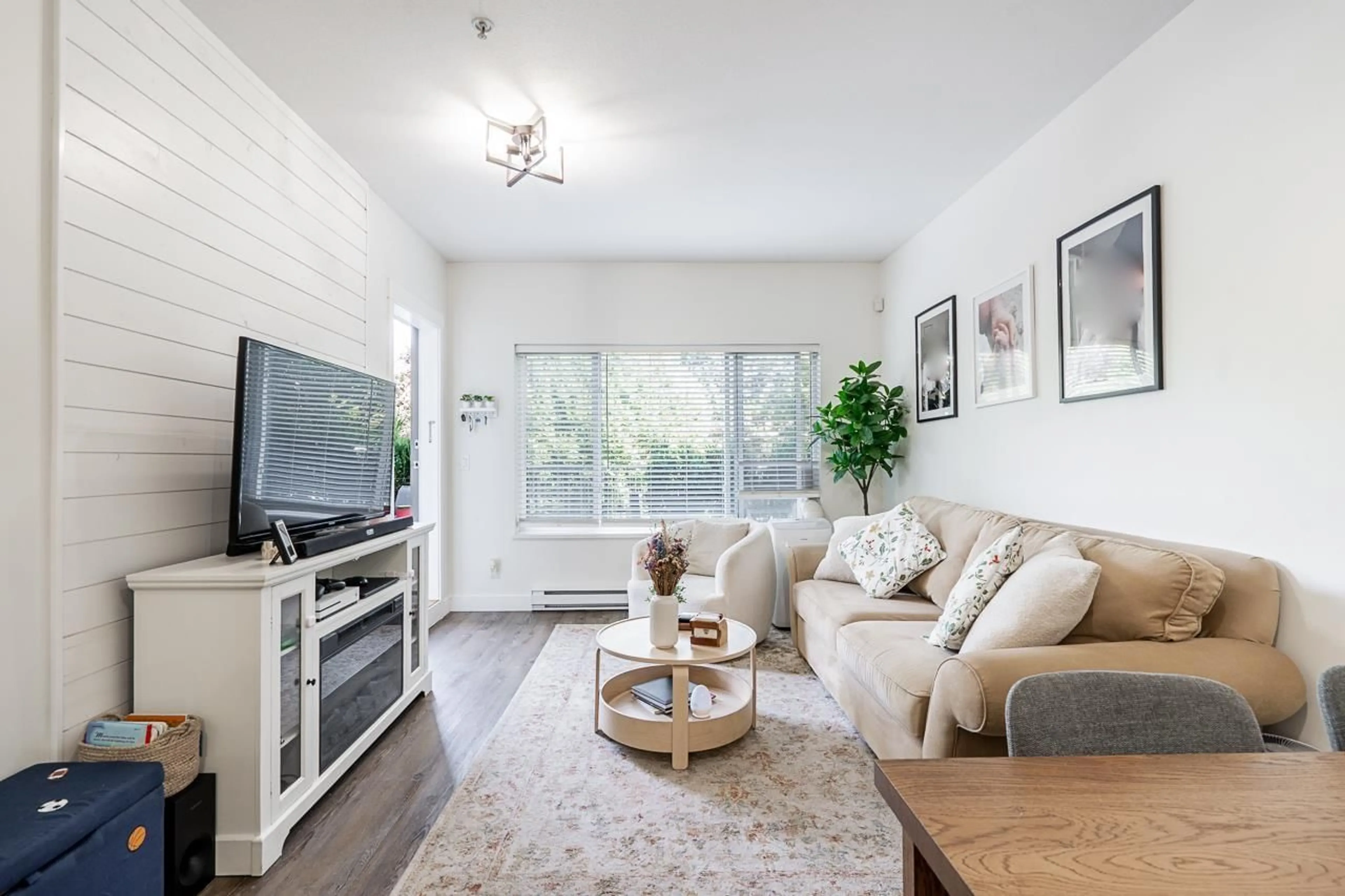 Living room with furniture, wood/laminate floor for 115 - 2943 NELSON PLACE, Abbotsford British Columbia V2S0C8