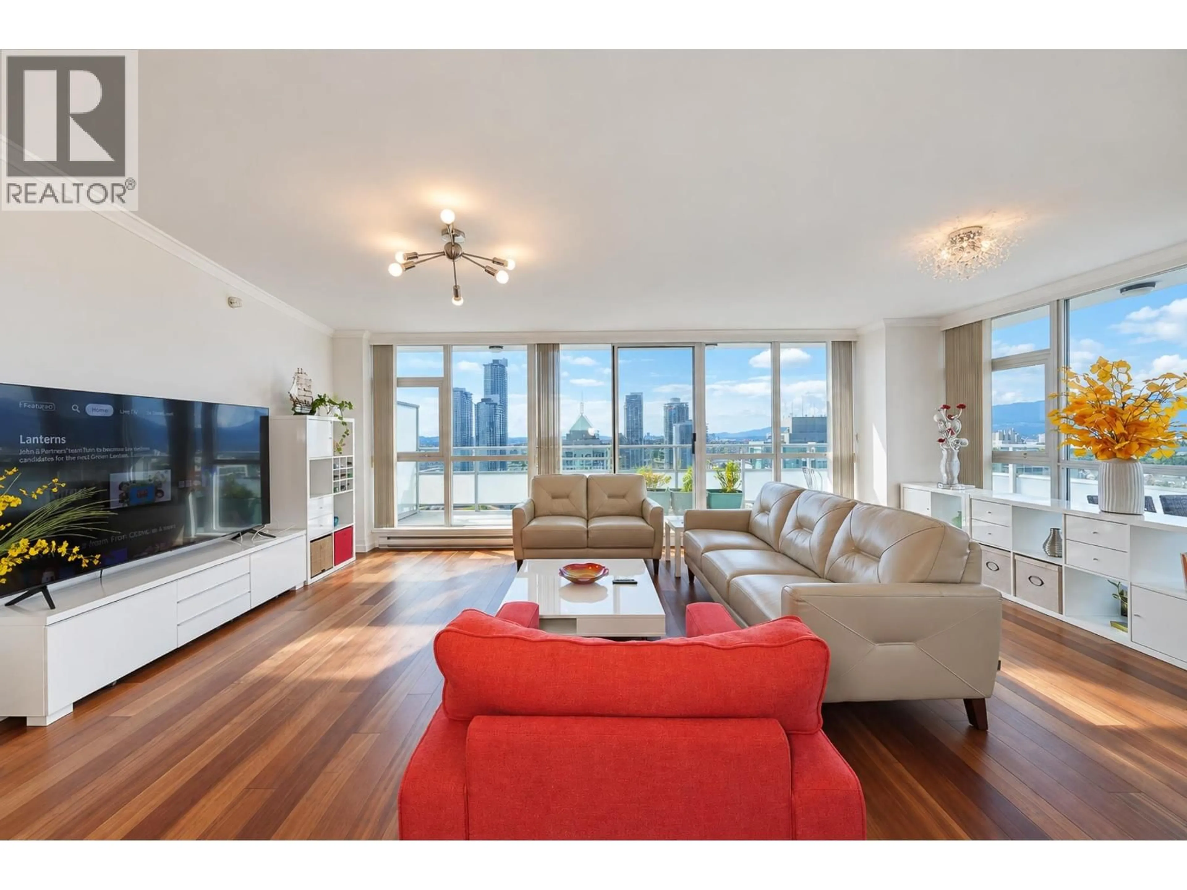 Living room with furniture, wood/laminate floor for 2701 - 4400 BUCHANAN STREET, Burnaby British Columbia V5C0E3