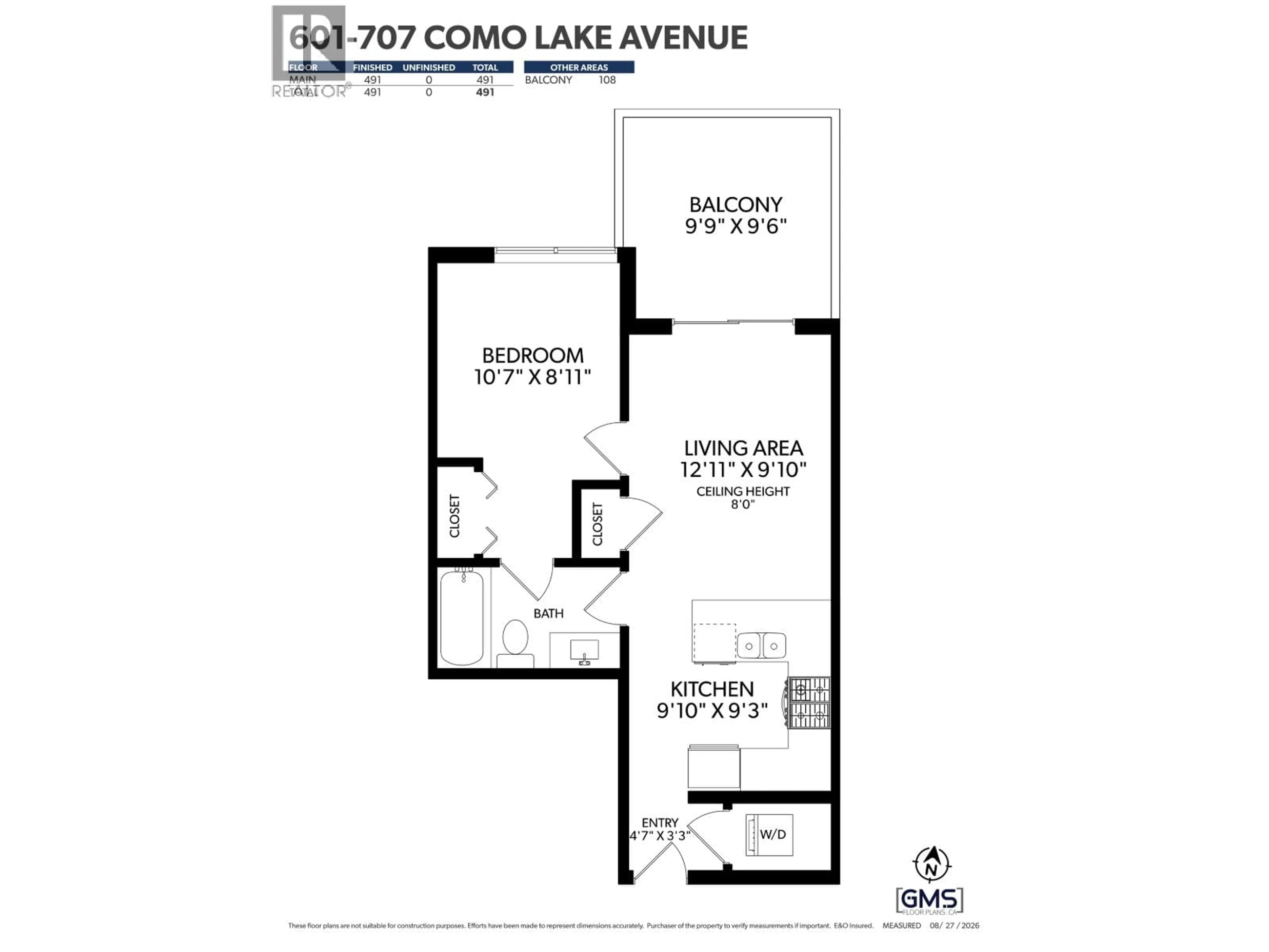 Floor plan for 601 - 707 COMO LAKE AVENUE, Coquitlam British Columbia V3J0J5