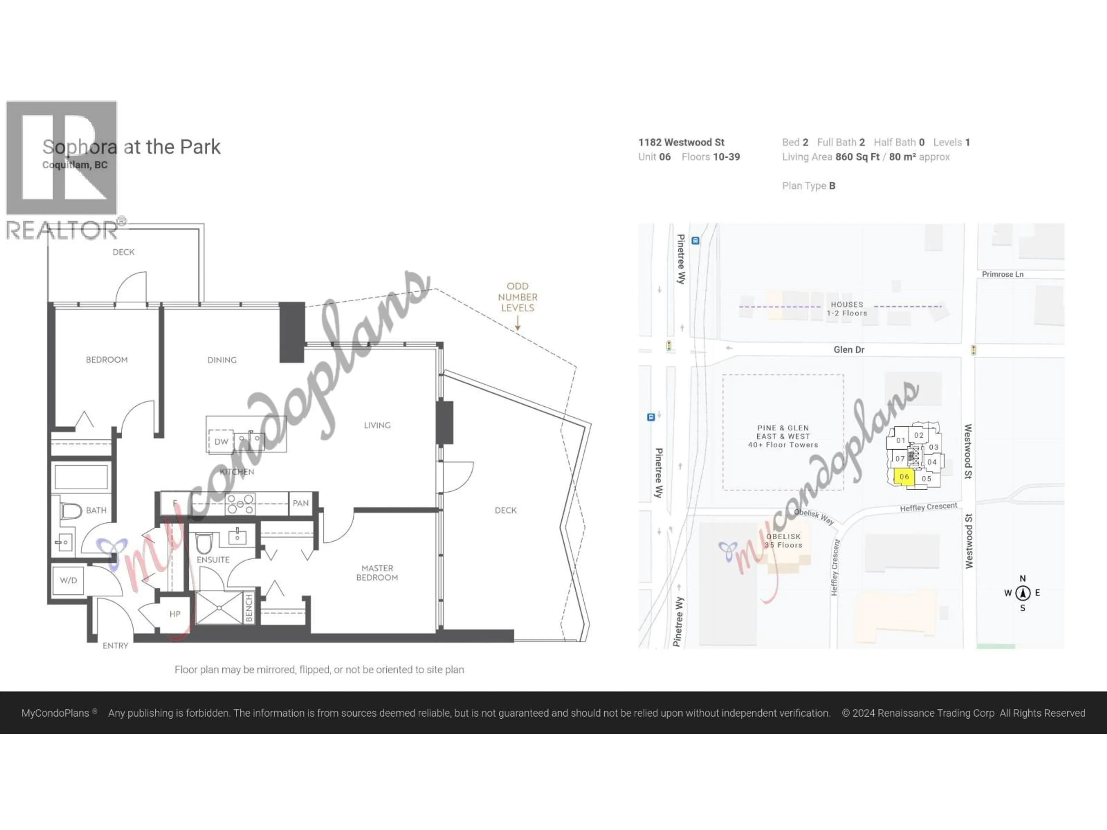 Floor plan for 2206 - 1182 WESTWOOD STREET, Coquitlam British Columbia V3B0T9