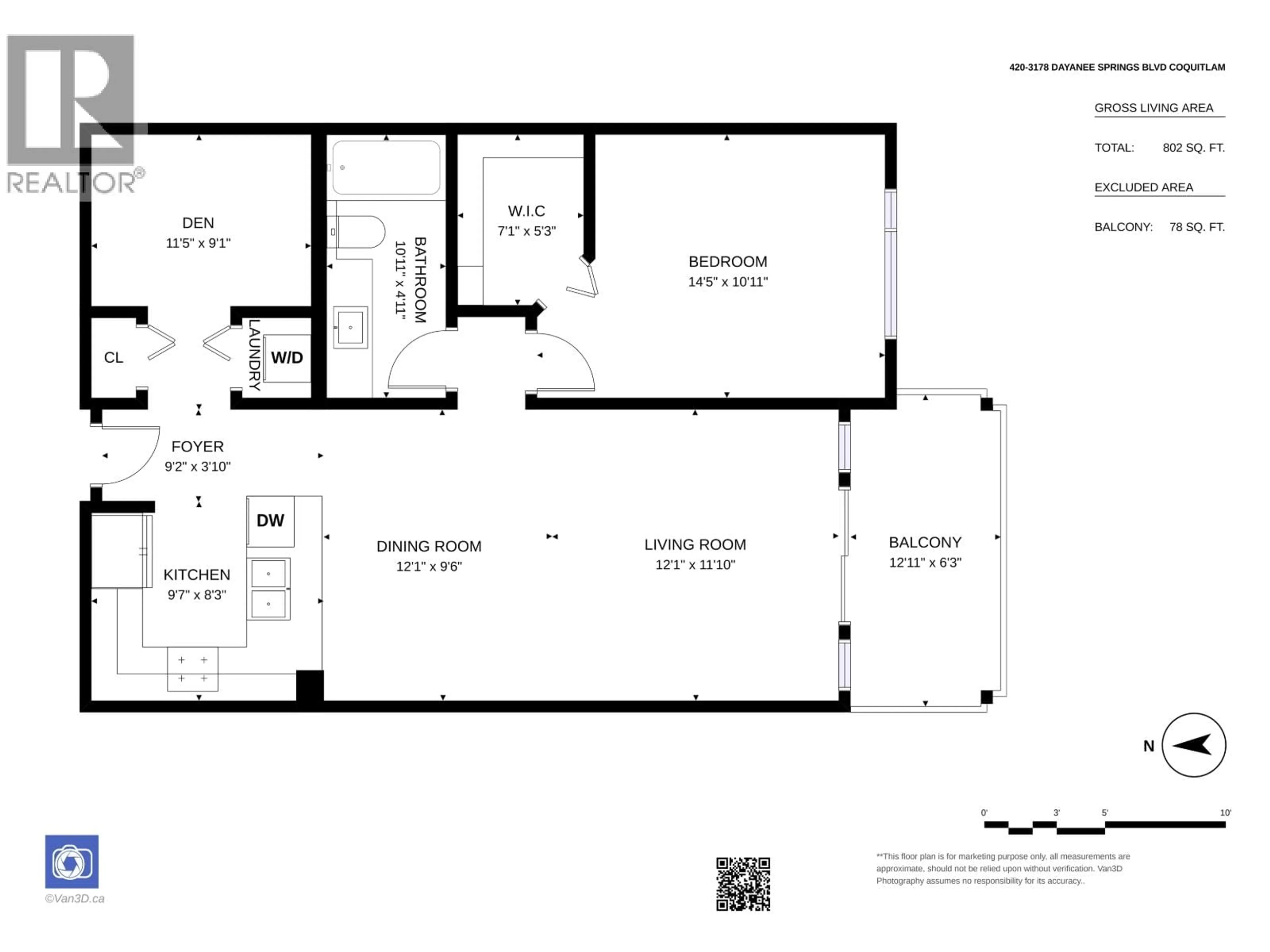 Floor plan for 420 - 3178 DAYANEE SPRINGS BOULEVARD, Coquitlam British Columbia V3E0B9