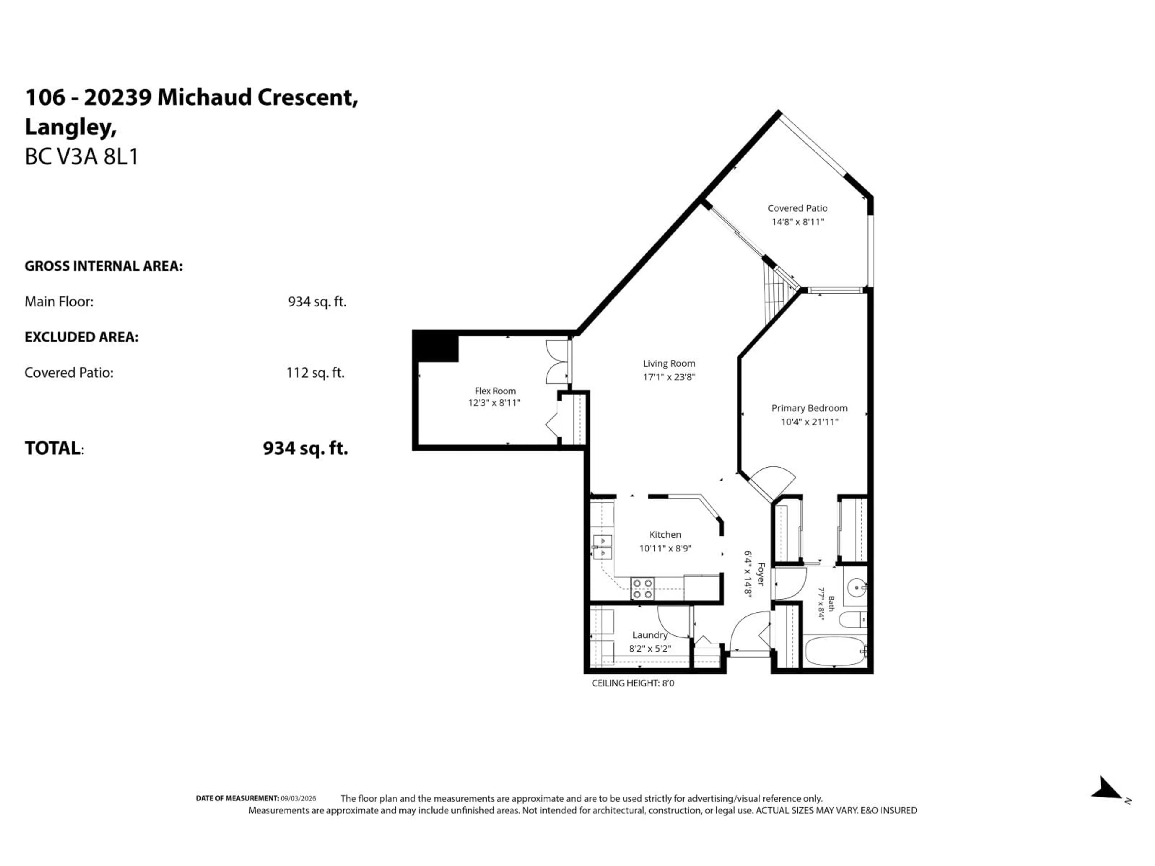 Floor plan for 106 - 20239 MICHAUD CRESCENT, Langley British Columbia V3A8L1