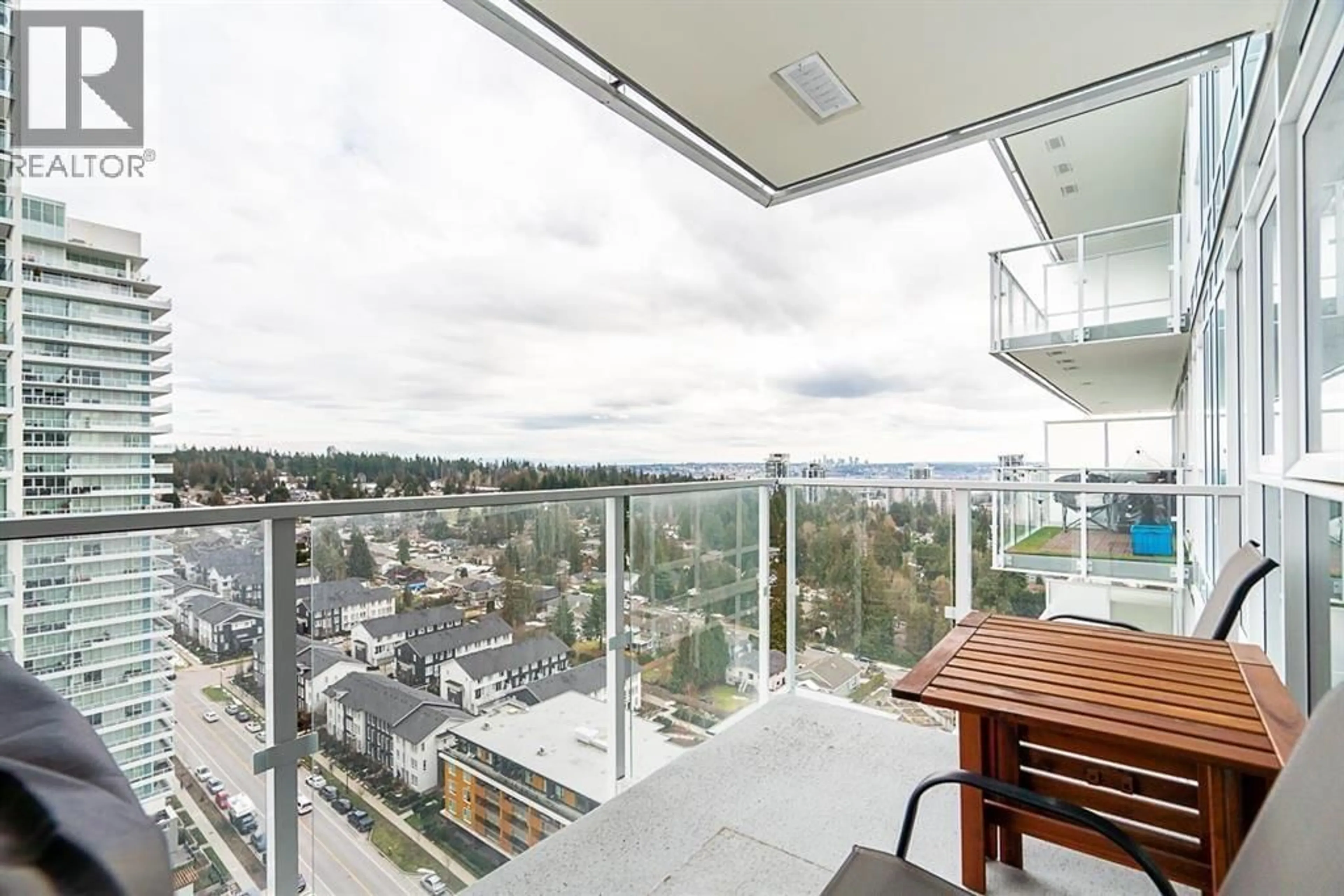 Balcony in the apartment, city buildings view from balcony for 2210 - 652 WHITING WAY, Coquitlam British Columbia V3J0K3