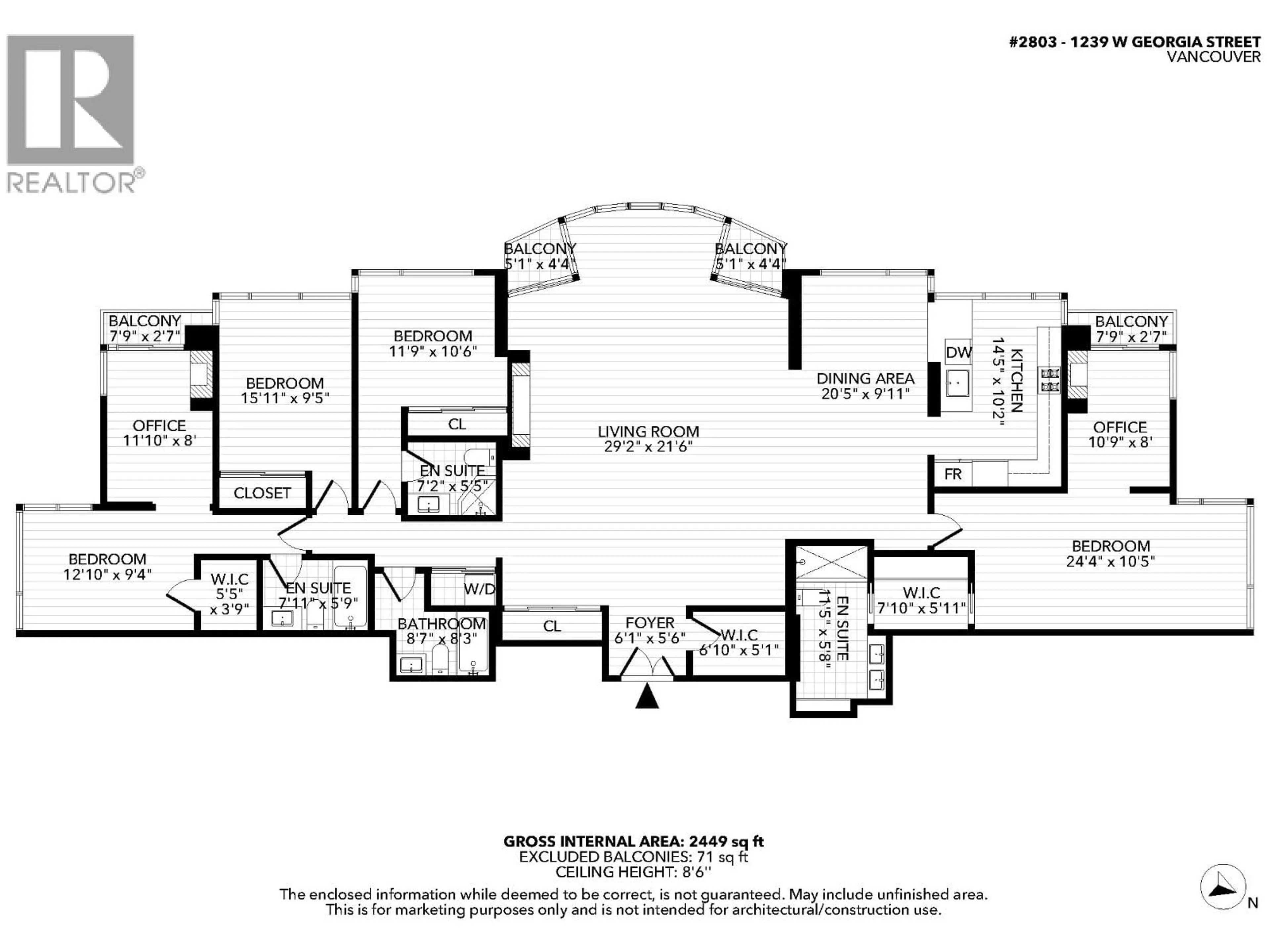 Floor plan for 2803 - 1239 GEORGIA STREET, Vancouver British Columbia V6E4R8