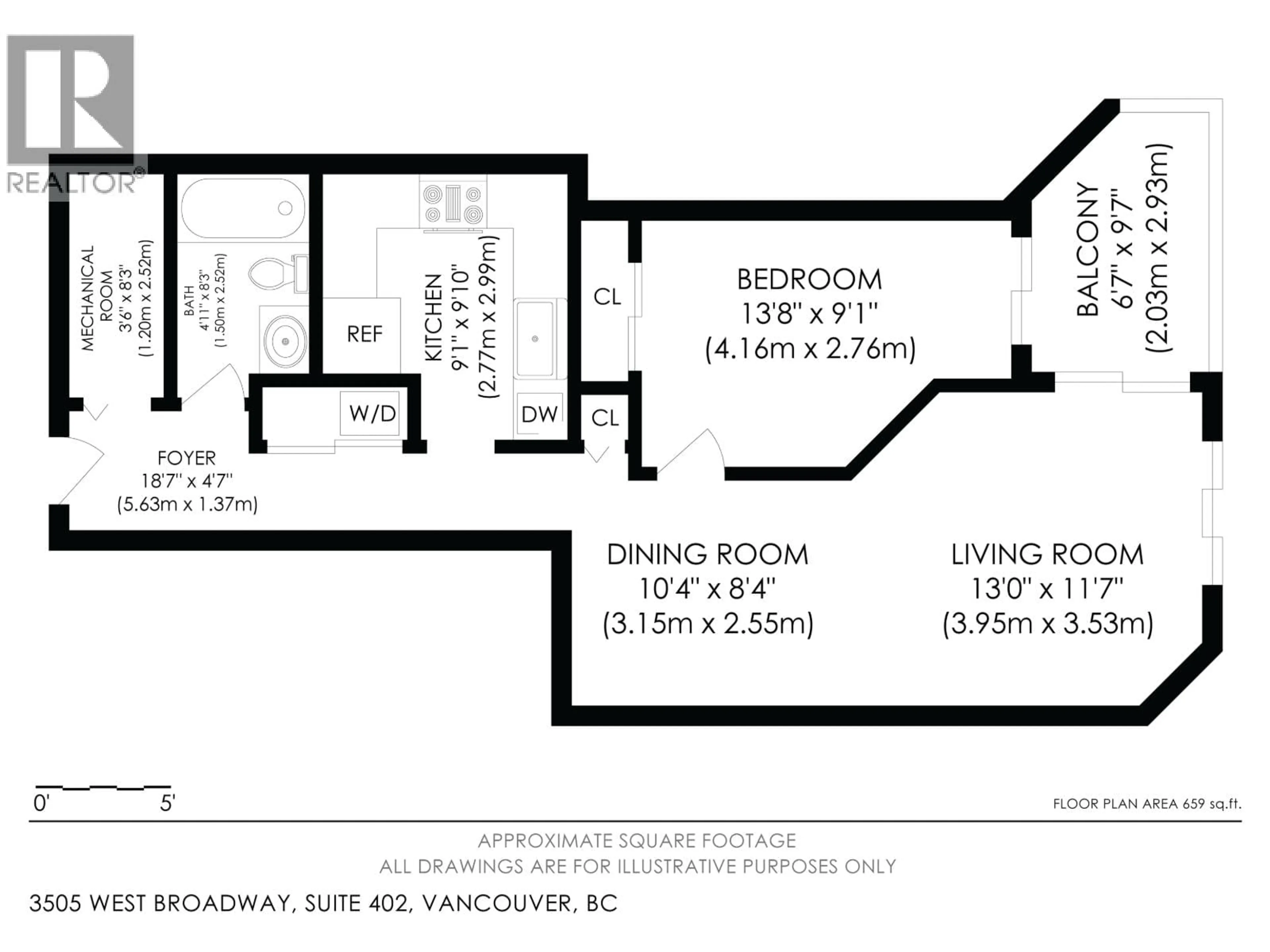Floor plan for 402 - 3505 BROADWAY, Vancouver British Columbia V6R2B5