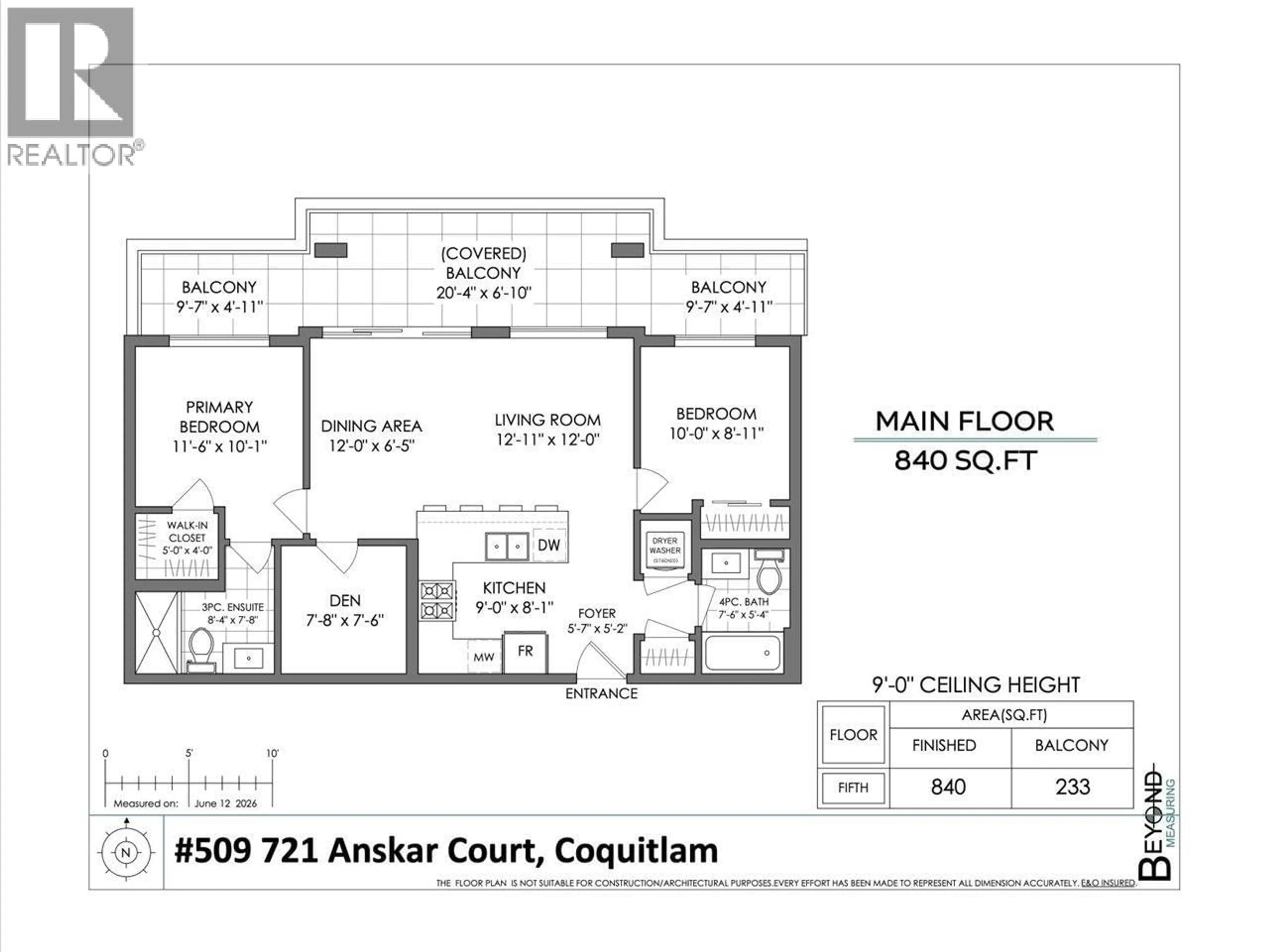 Floor plan for 509 - 721 ANSKAR COURT, Coquitlam British Columbia V3J0L4