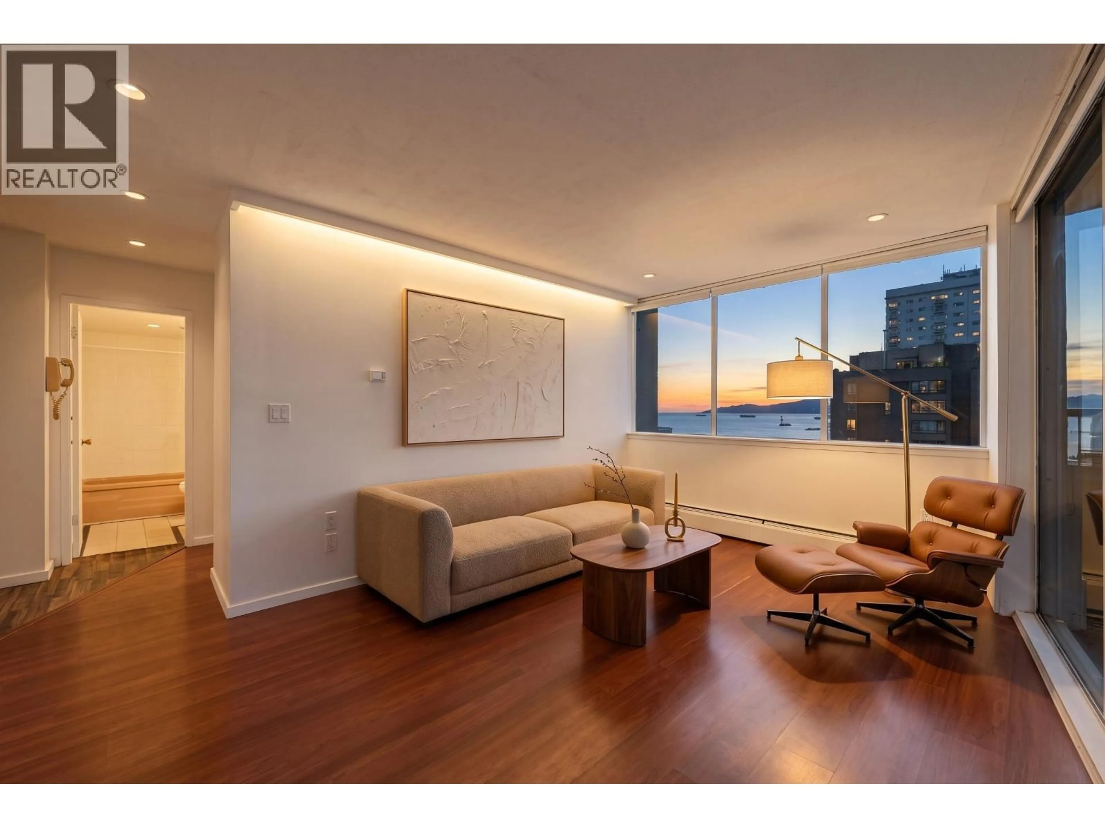 Living room with furniture, wood/laminate floor for 1504 - 1251 CARDERO STREET, Vancouver British Columbia V6G2H9