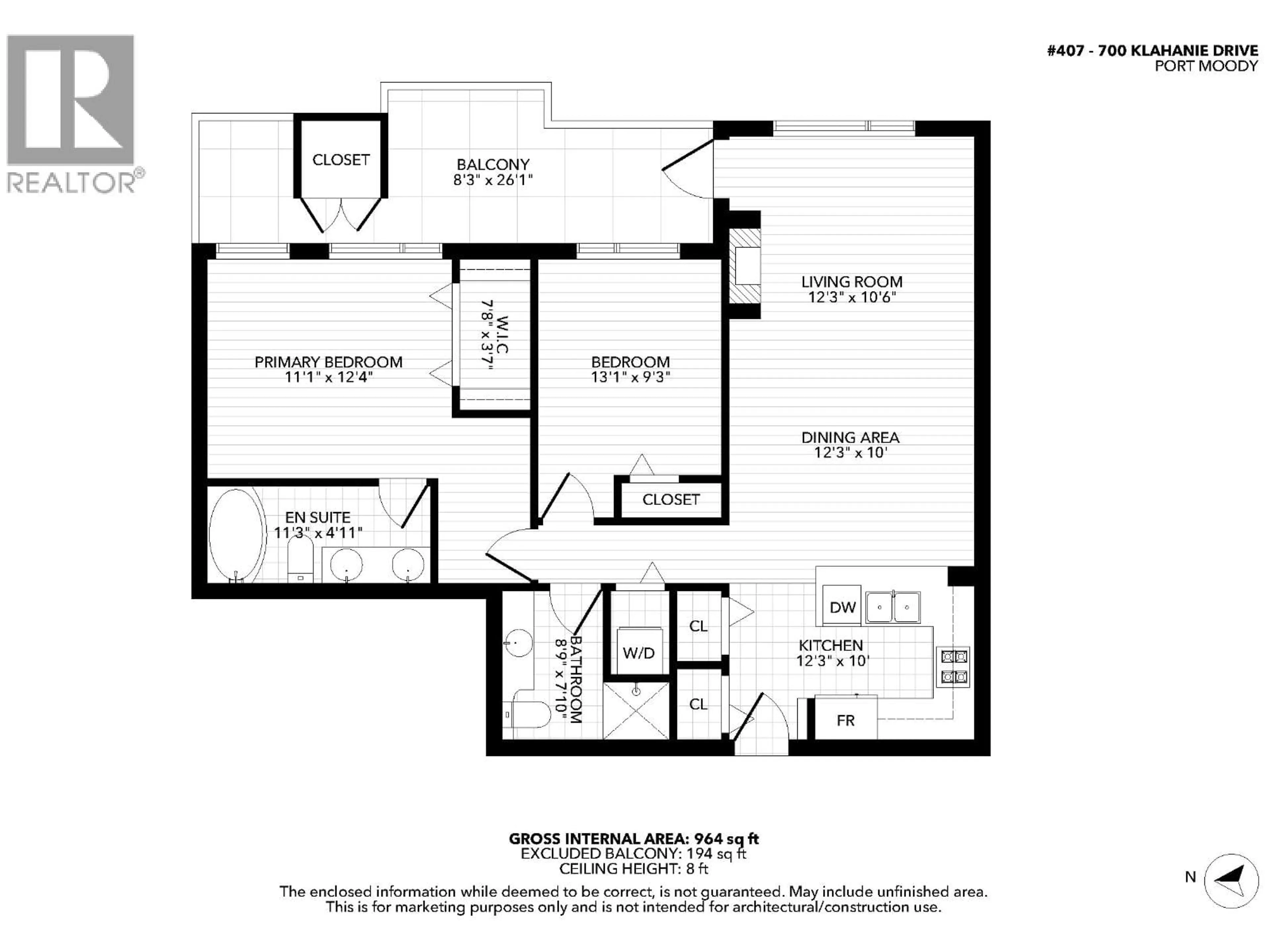 Floor plan for 407 - 700 KLAHANIE DRIVE, Port Moody British Columbia V3H5L3