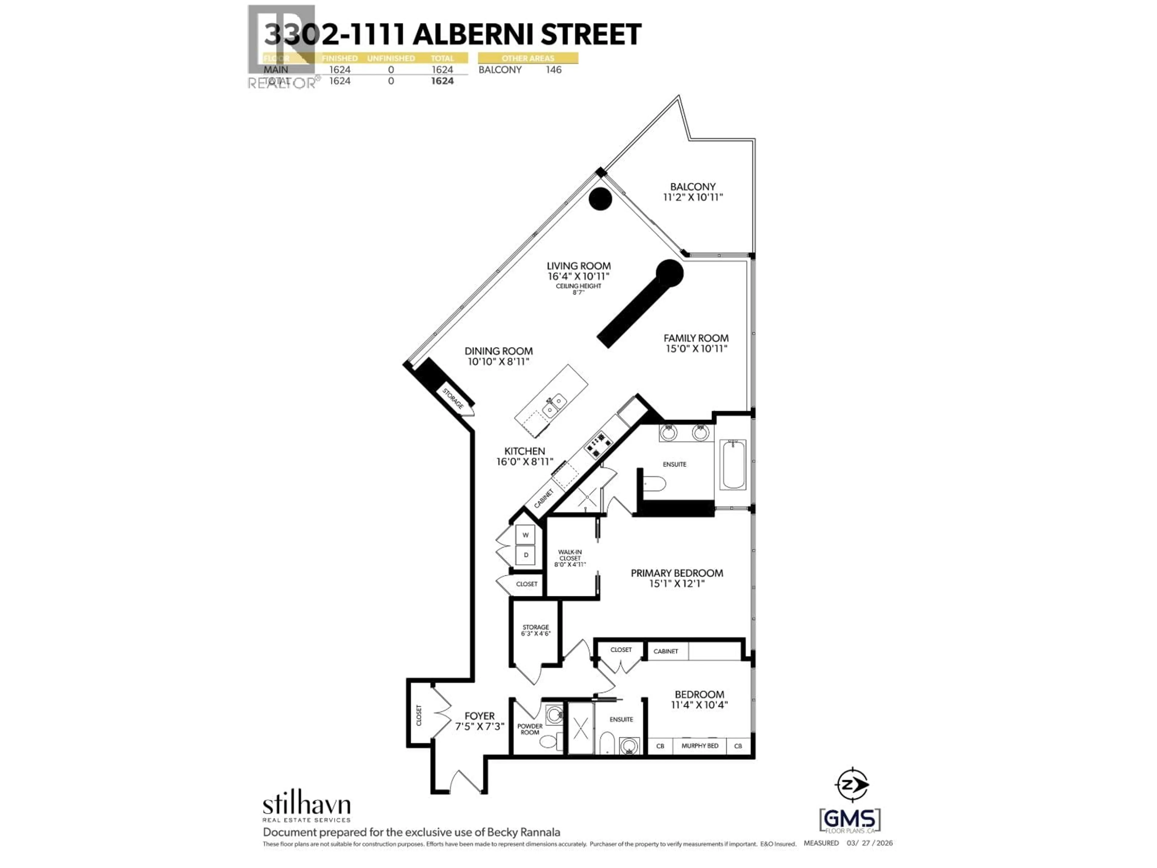 Floor plan for 3302 - 1111 ALBERNI STREET, Vancouver British Columbia V6E4V2