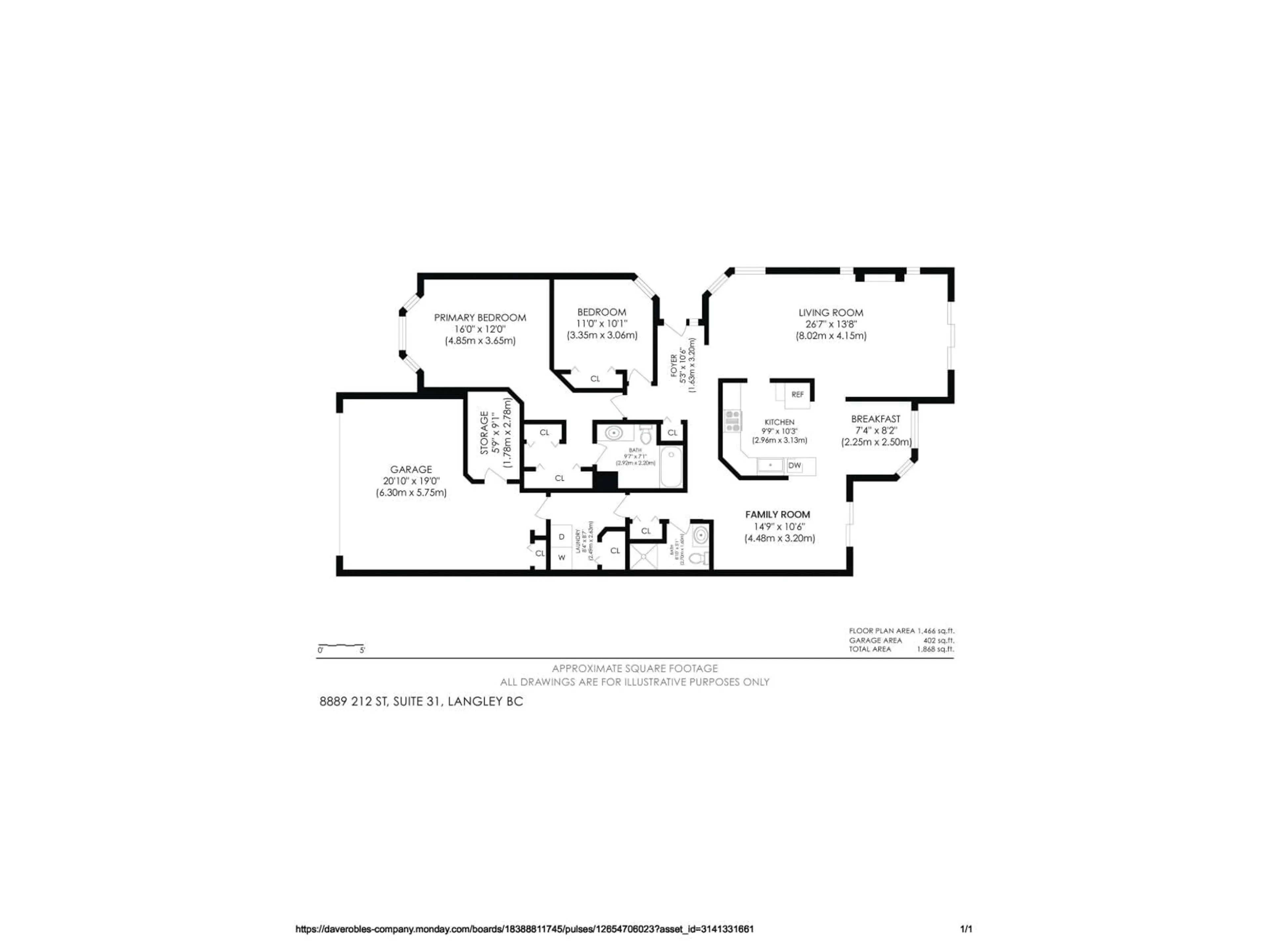 Floor plan for 31 - 8889 212 STREET, Langley British Columbia V1M2E8