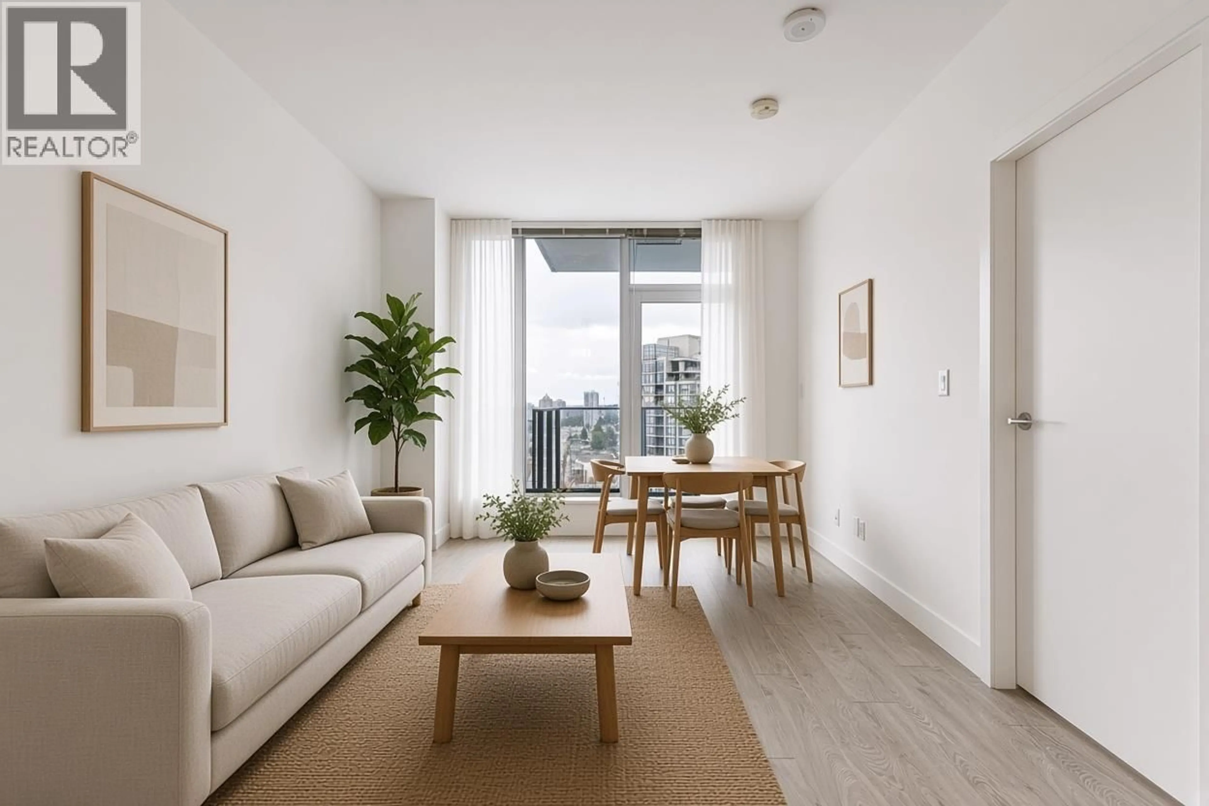 Living room with furniture, wood/laminate floor for 2301 - 7388 KINGSWAY, Burnaby British Columbia V3N0G9