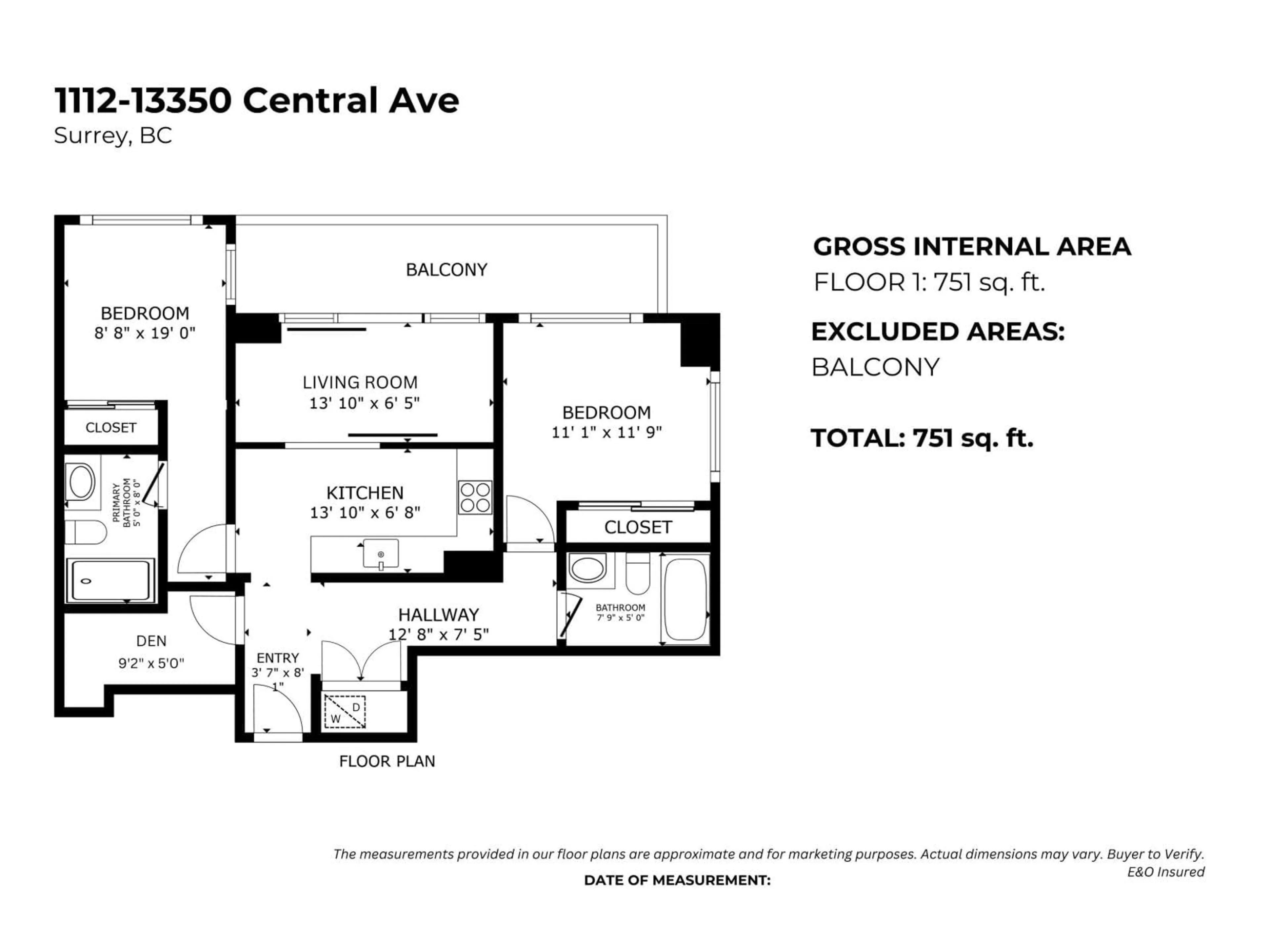 Floor plan for 1112 - 13350 CENTRAL AVENUE, Surrey British Columbia V3T0S1