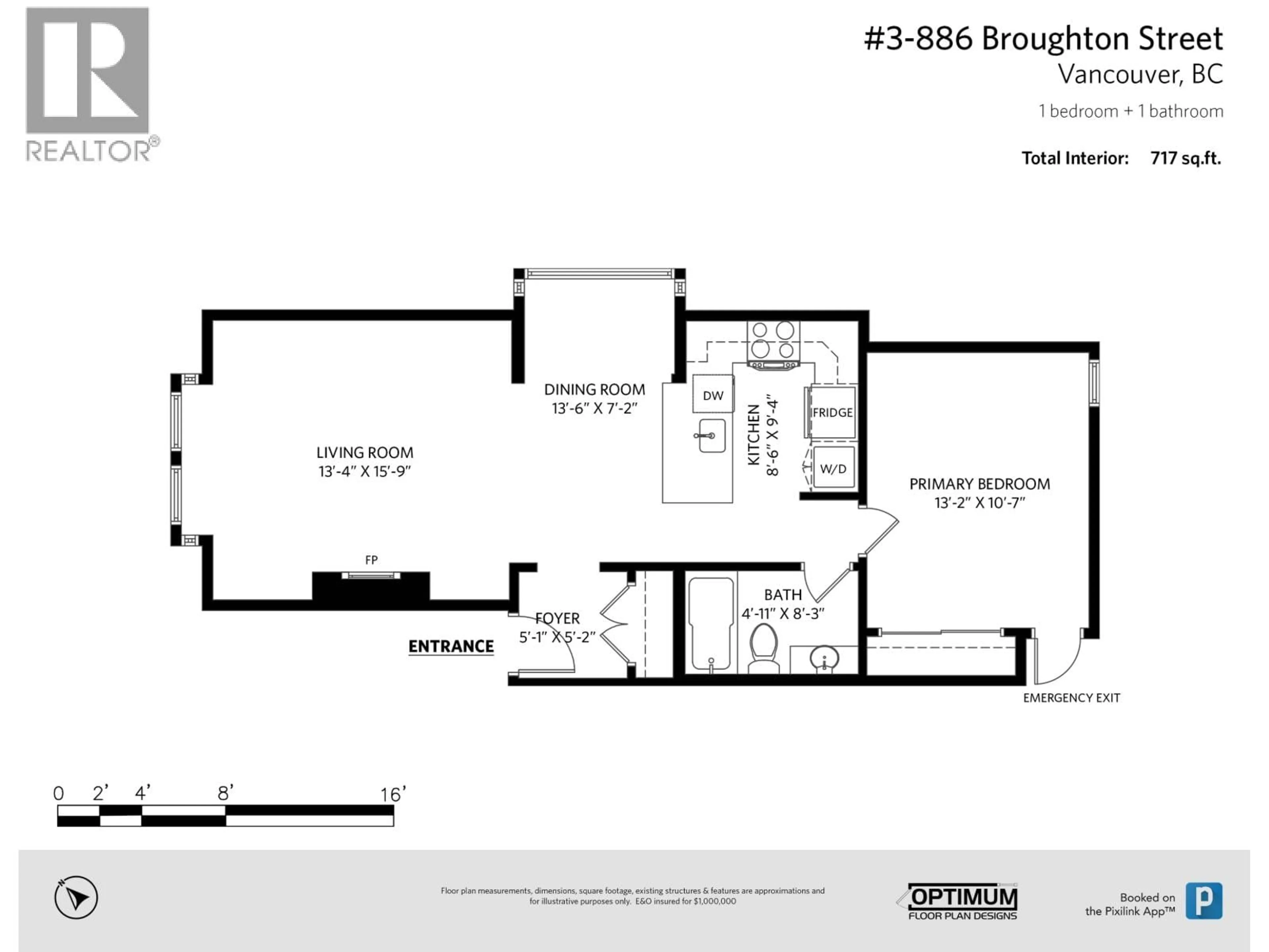 Floor plan for 3 - 886 BROUGHTON STREET, Vancouver British Columbia V6G2A2