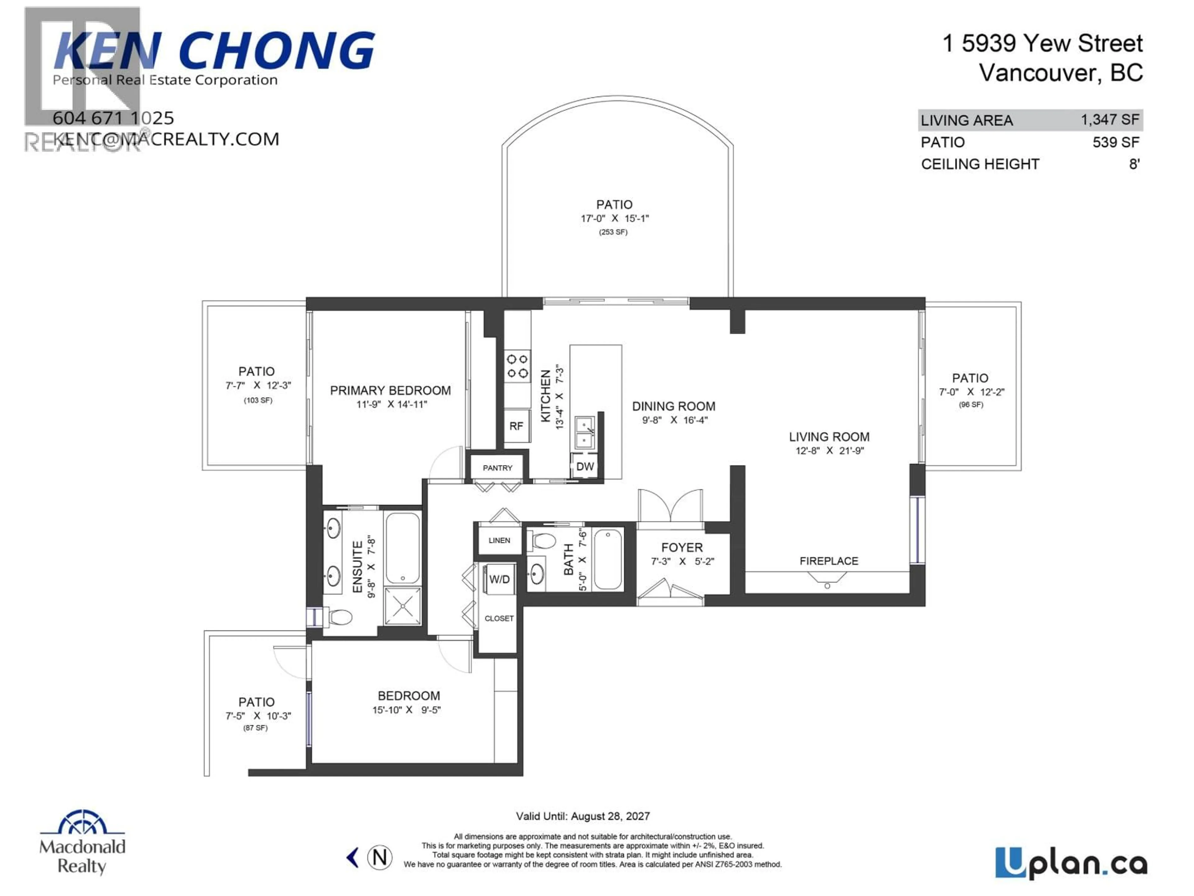 Floor plan for 1 - 5939 YEW STREET, Vancouver British Columbia V6M3Y7