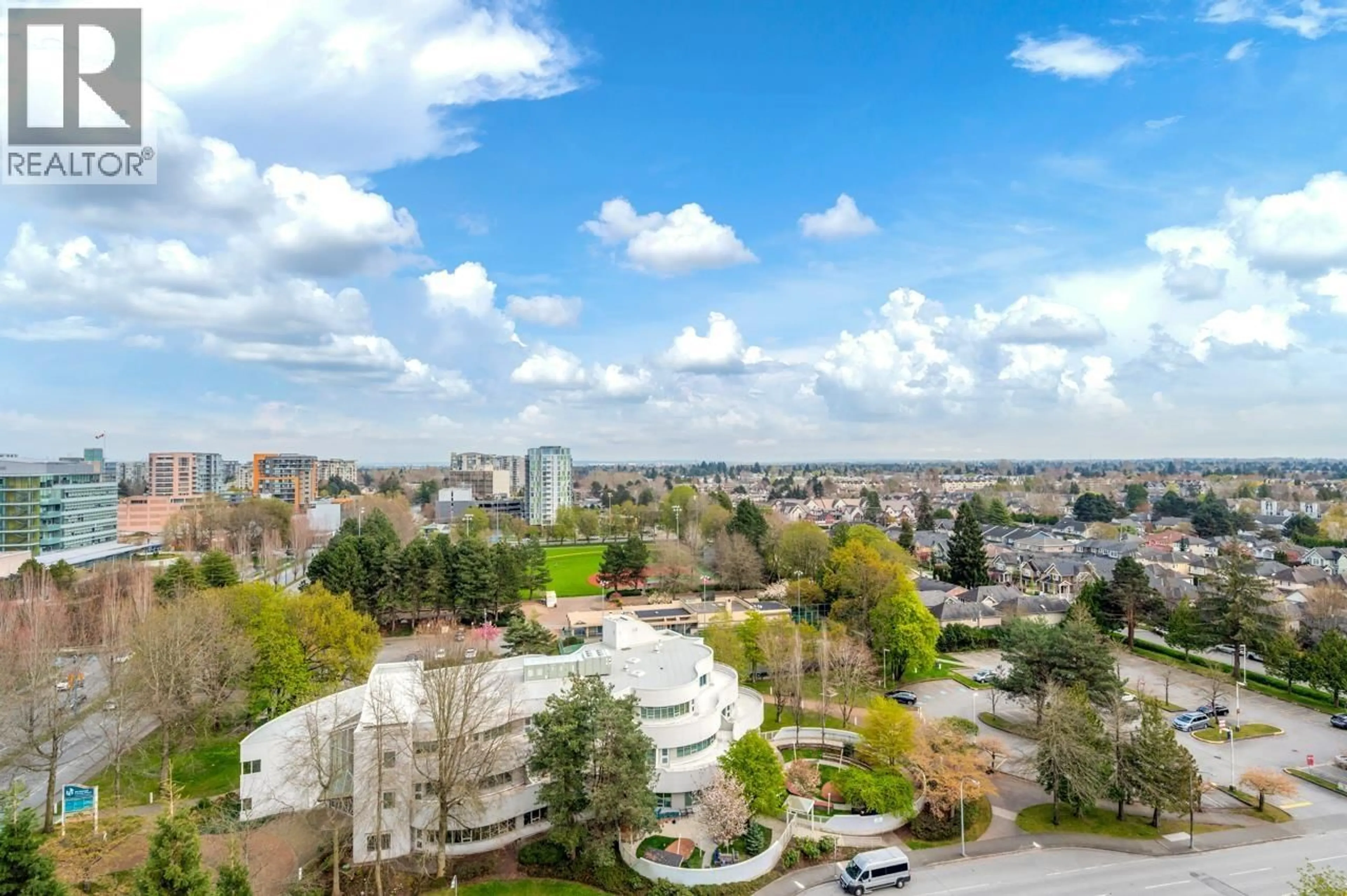 A pic from outside/outdoor area/front of a property/back of a property/a pic from drone, city buildings view from balcony for 1402 - 7760 GRANVILLE AVENUE, Richmond British Columbia V6Y4C2