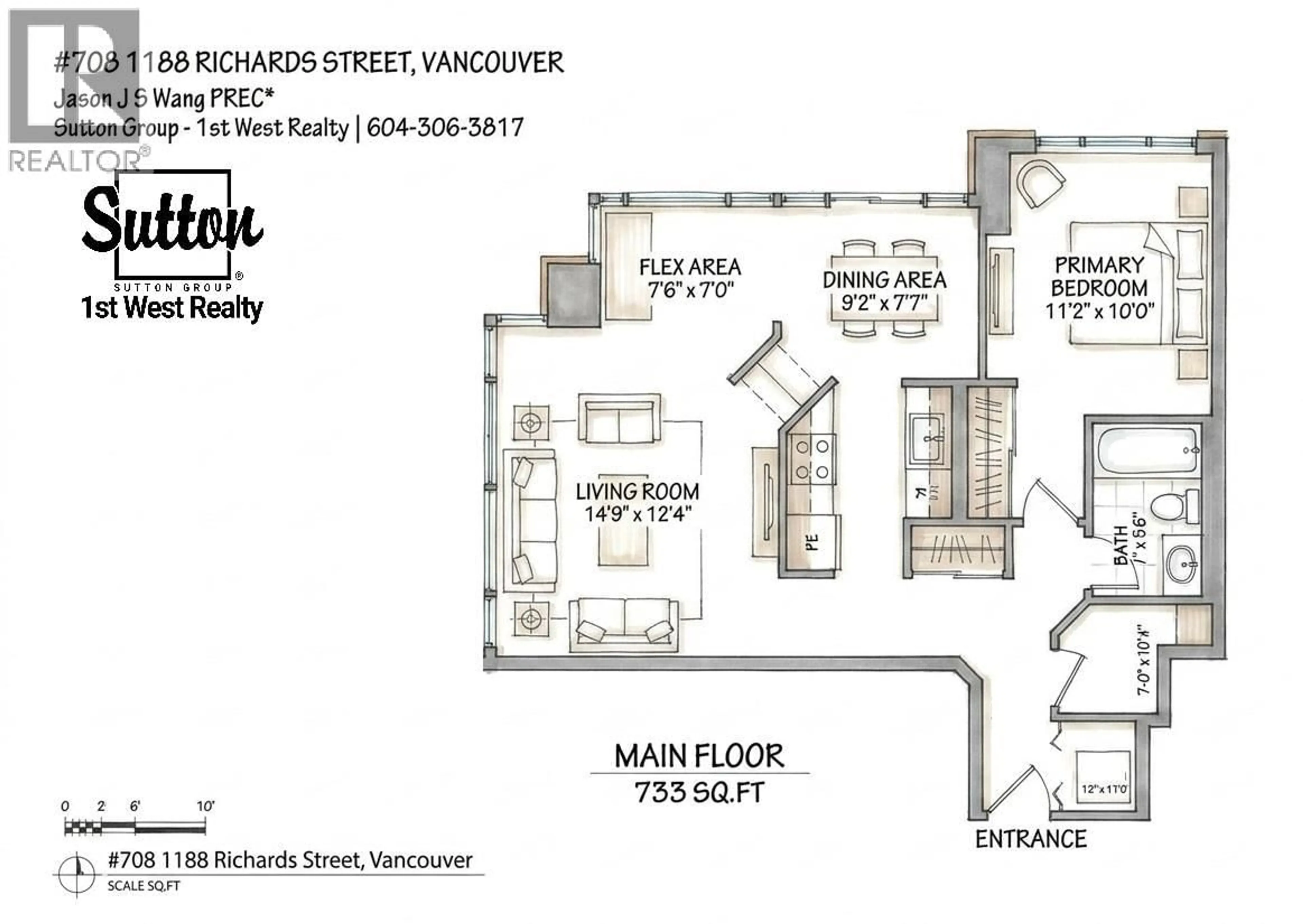 Floor plan for 708 - 1188 RICHARDS STREET, Vancouver British Columbia V6B3E6