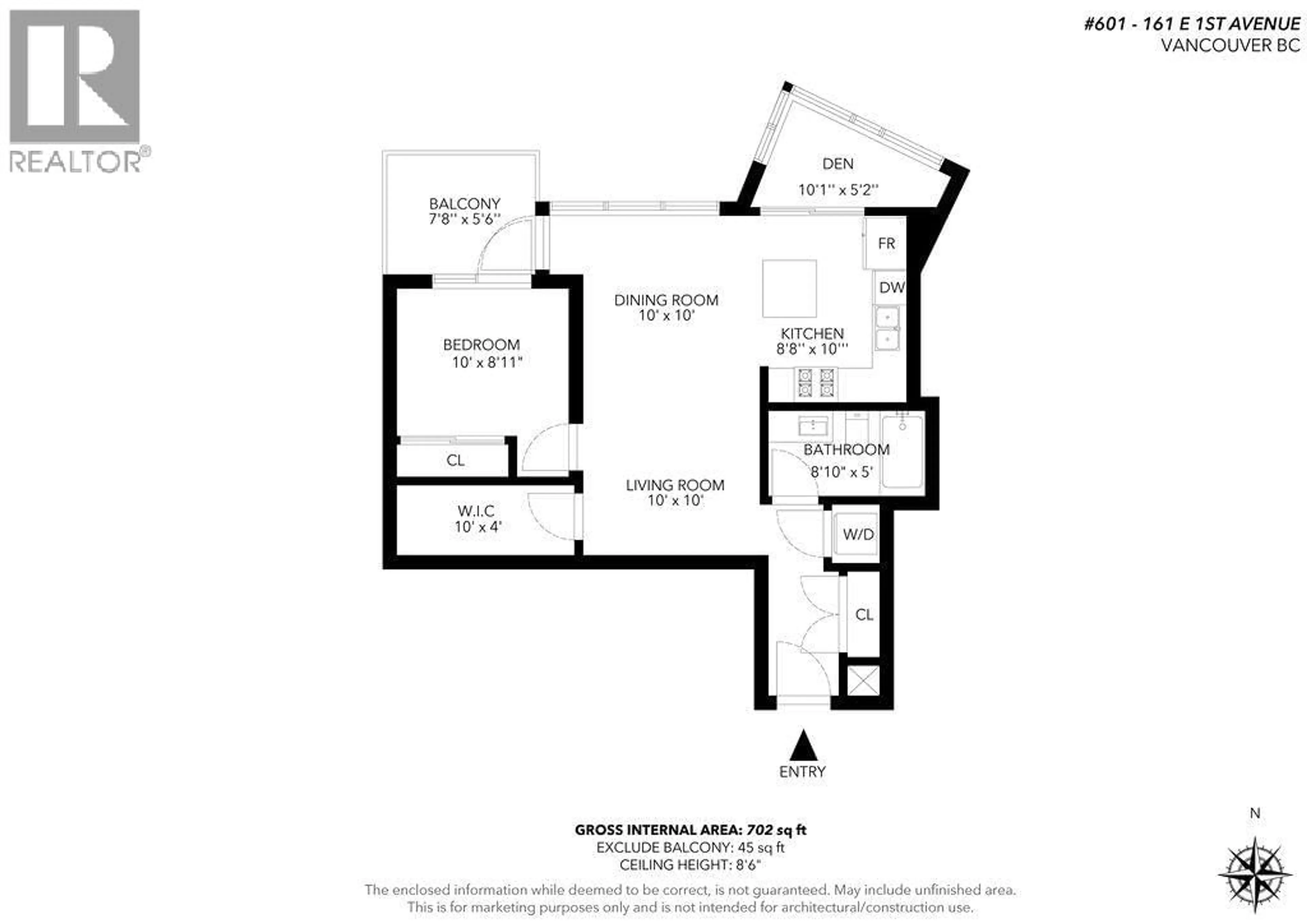 Floor plan for 601 - 161 1ST AVENUE, Vancouver British Columbia V6A0G1