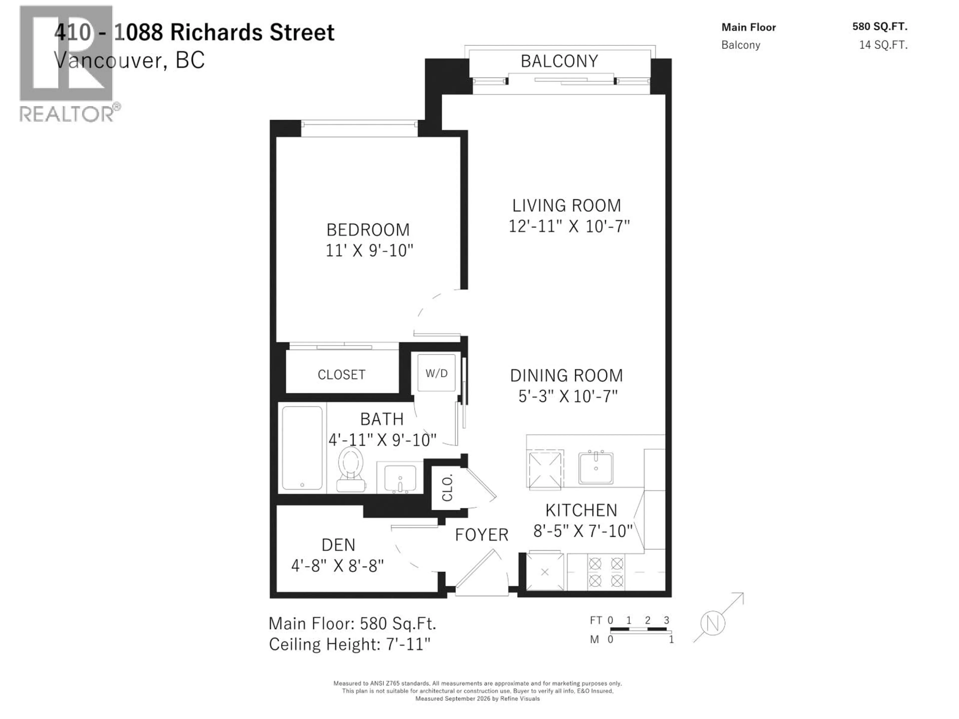 Floor plan for 410 - 1088 RICHARDS STREET, Vancouver British Columbia V6B0J8
