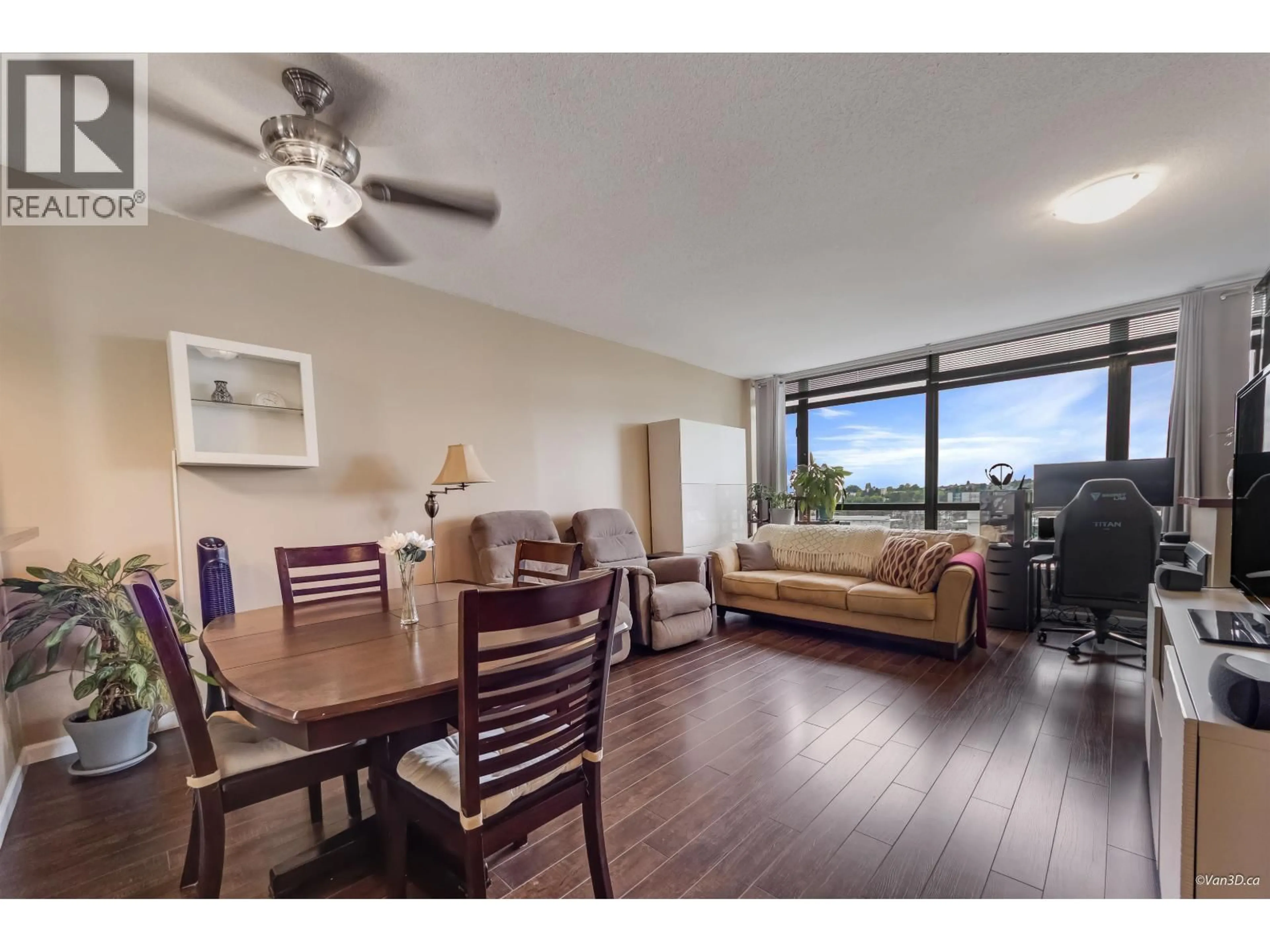 Living room with furniture, wood/laminate floor for 501 - 4132 HALIFAX STREET, Burnaby British Columbia V5C6V1