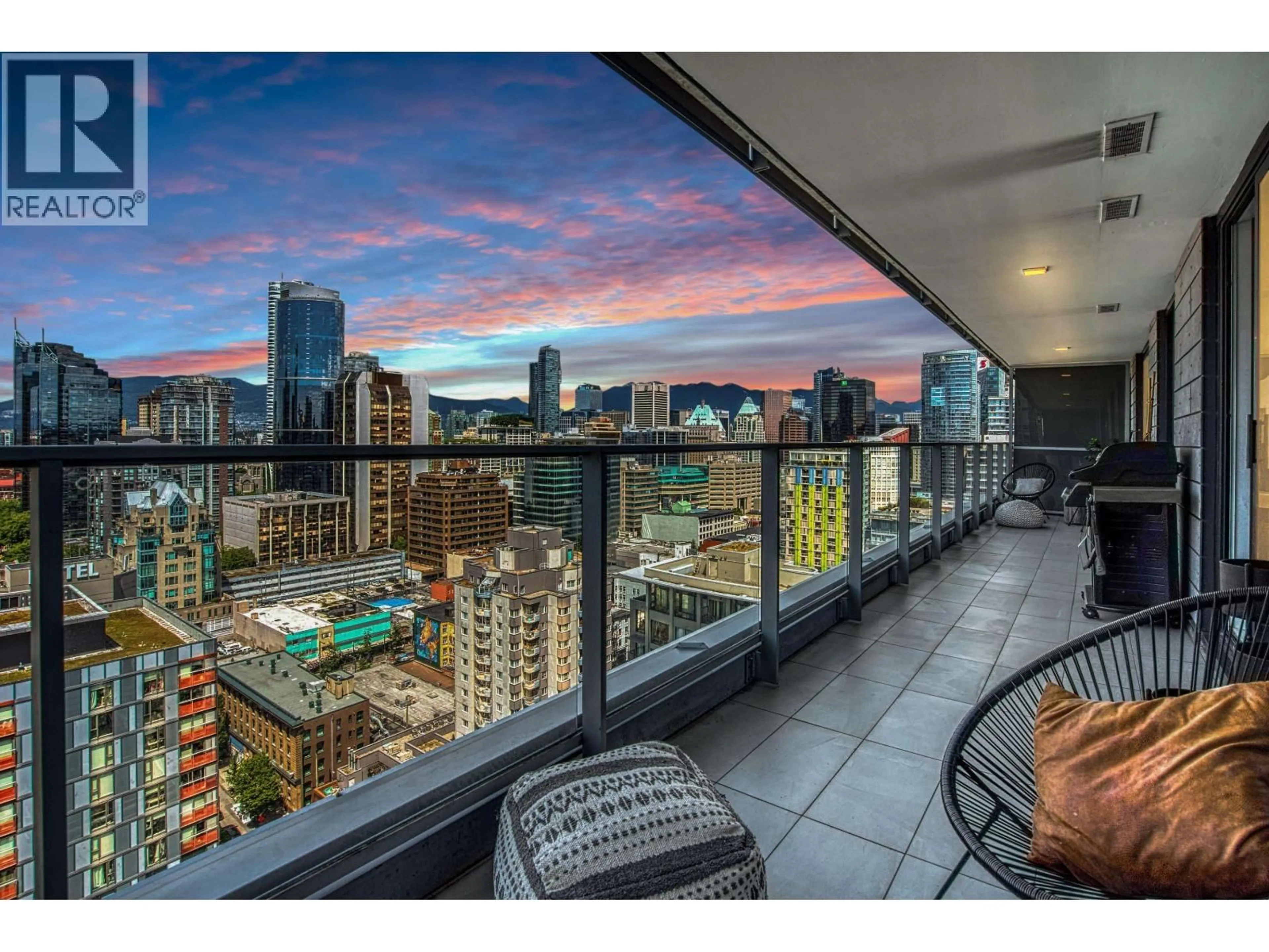 Balcony in the apartment, city buildings view from balcony for 2607 - 1111 RICHARDS STREET, Vancouver British Columbia V6B0S3
