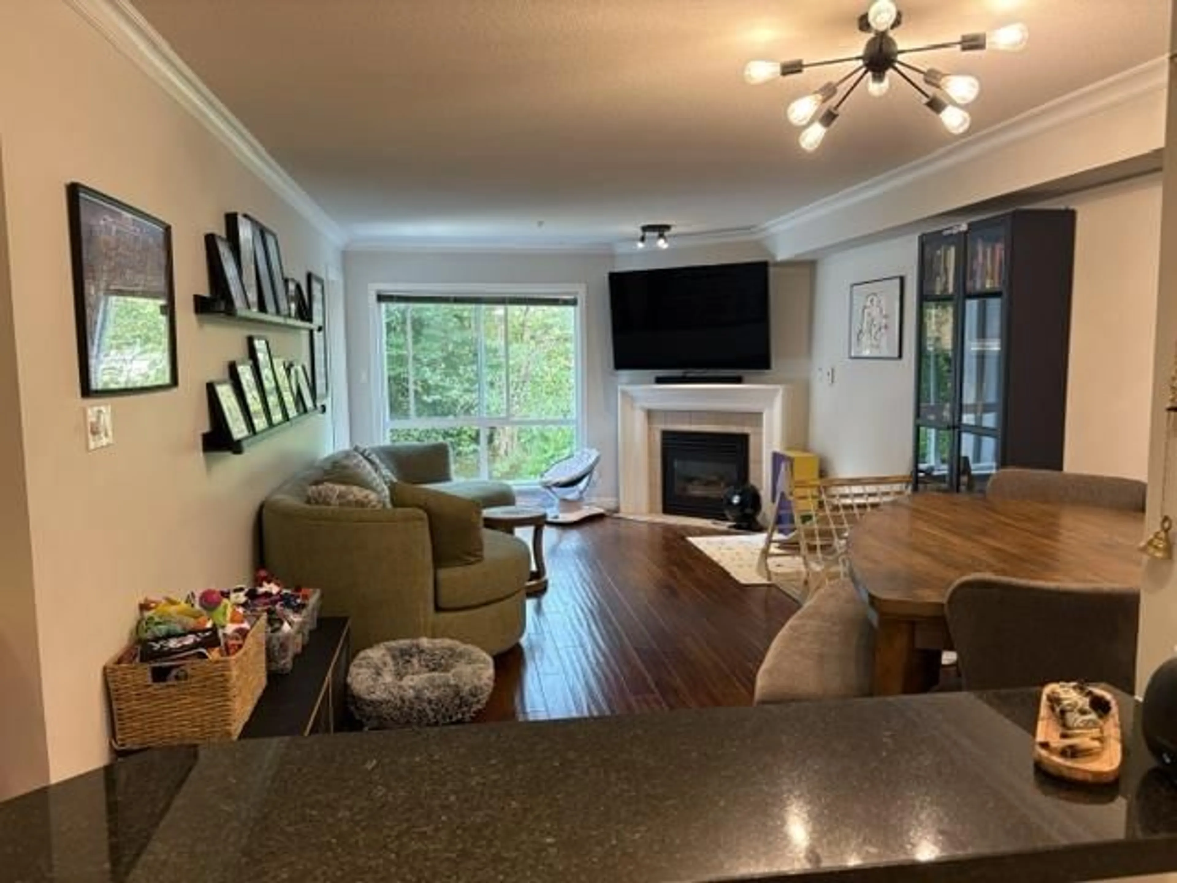 Living room with furniture, wood/laminate floor for 206 - 15140 29A AVENUE, Surrey British Columbia V4P1H1