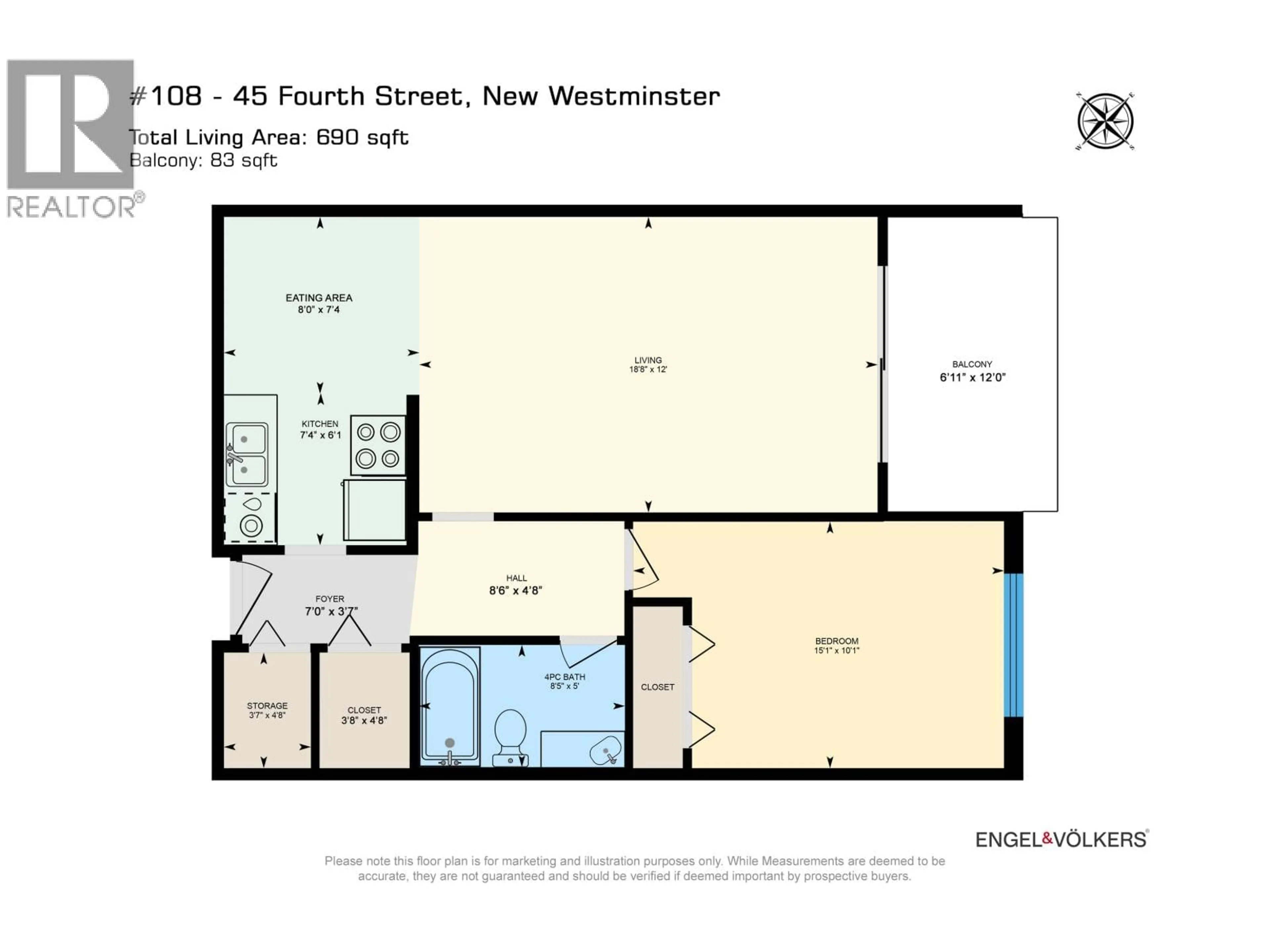 Floor plan for 108 - 45 FOURTH STREET, New Westminster British Columbia V3L5H7