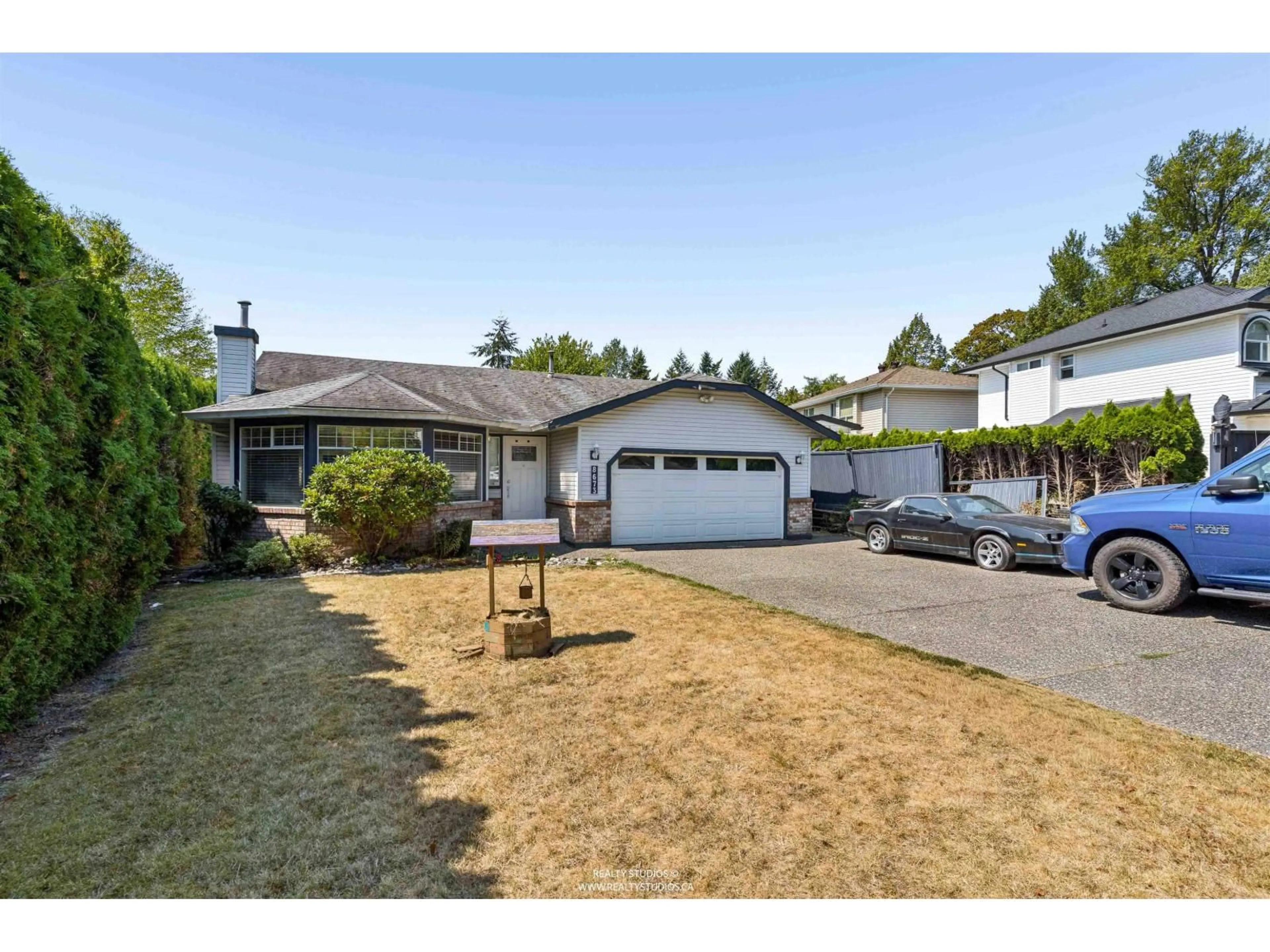 A pic from outside/outdoor area/front of a property/back of a property/a pic from drone, street for 8673 149 STREET, Surrey British Columbia V3S7J4