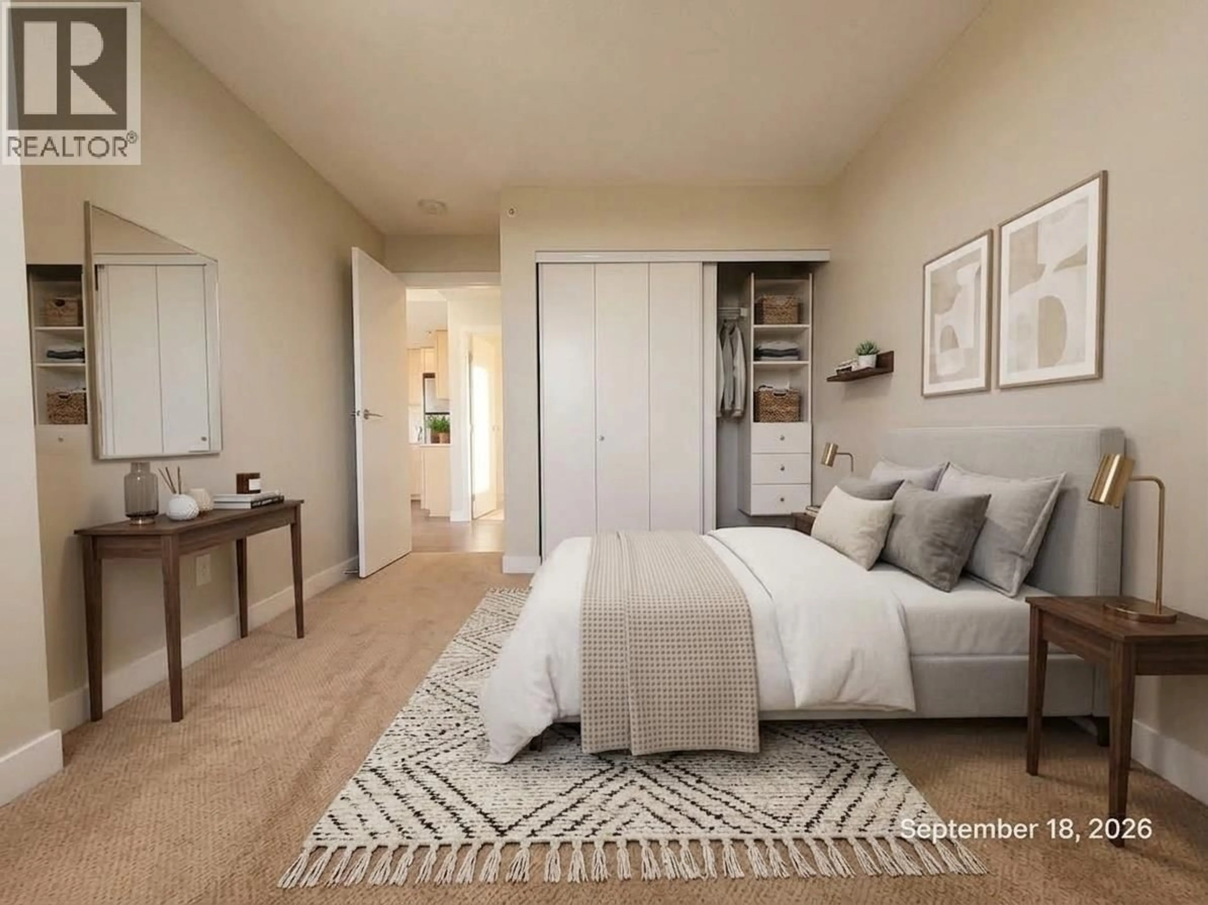 Bedroom with bed, carpet floor for 2905 - 488 MARINE DRIVE, Vancouver British Columbia V5X0C6