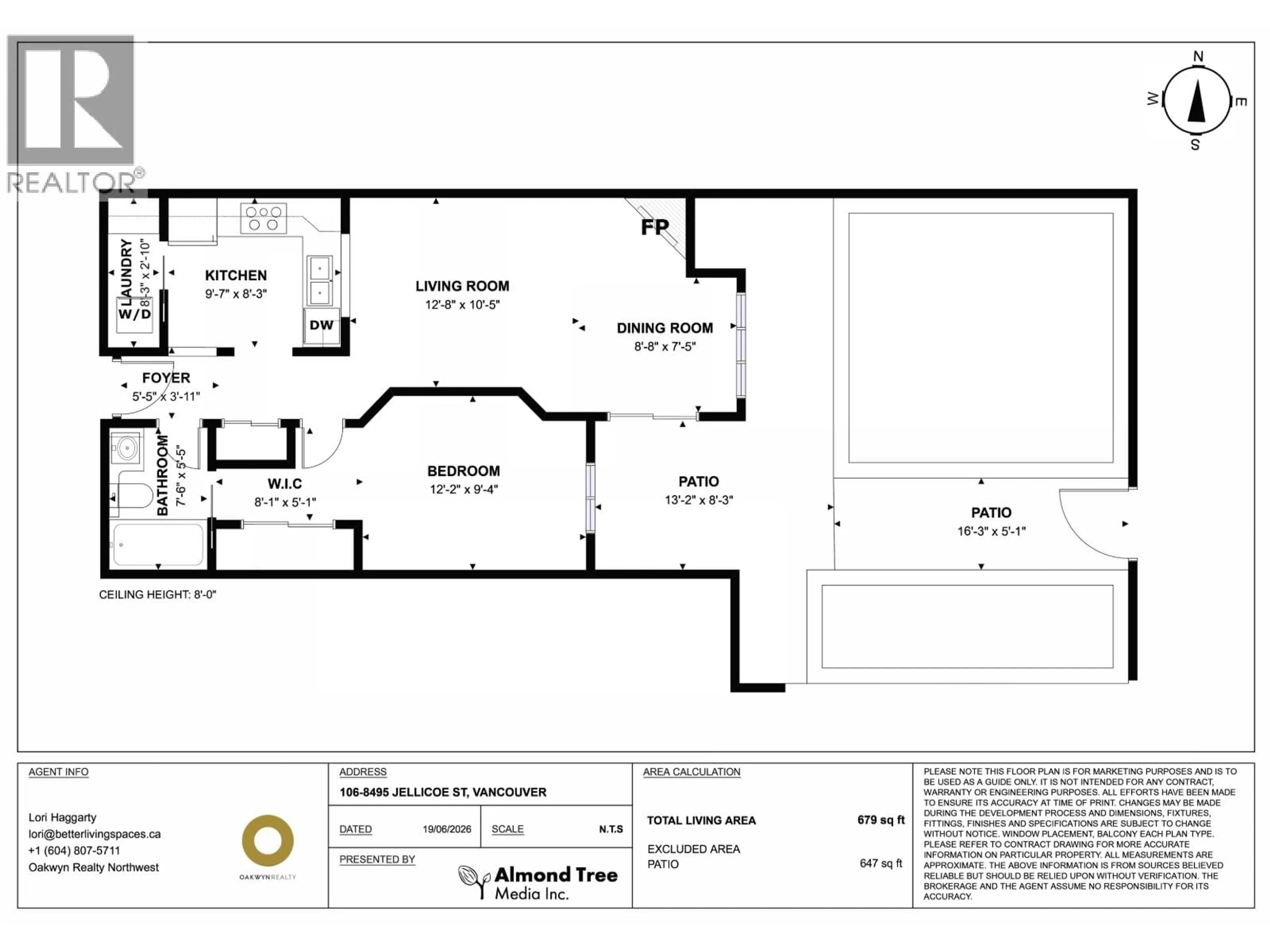 Floor plan for 106 - 8495 JELLICOE STREET, Vancouver British Columbia V5S2J4