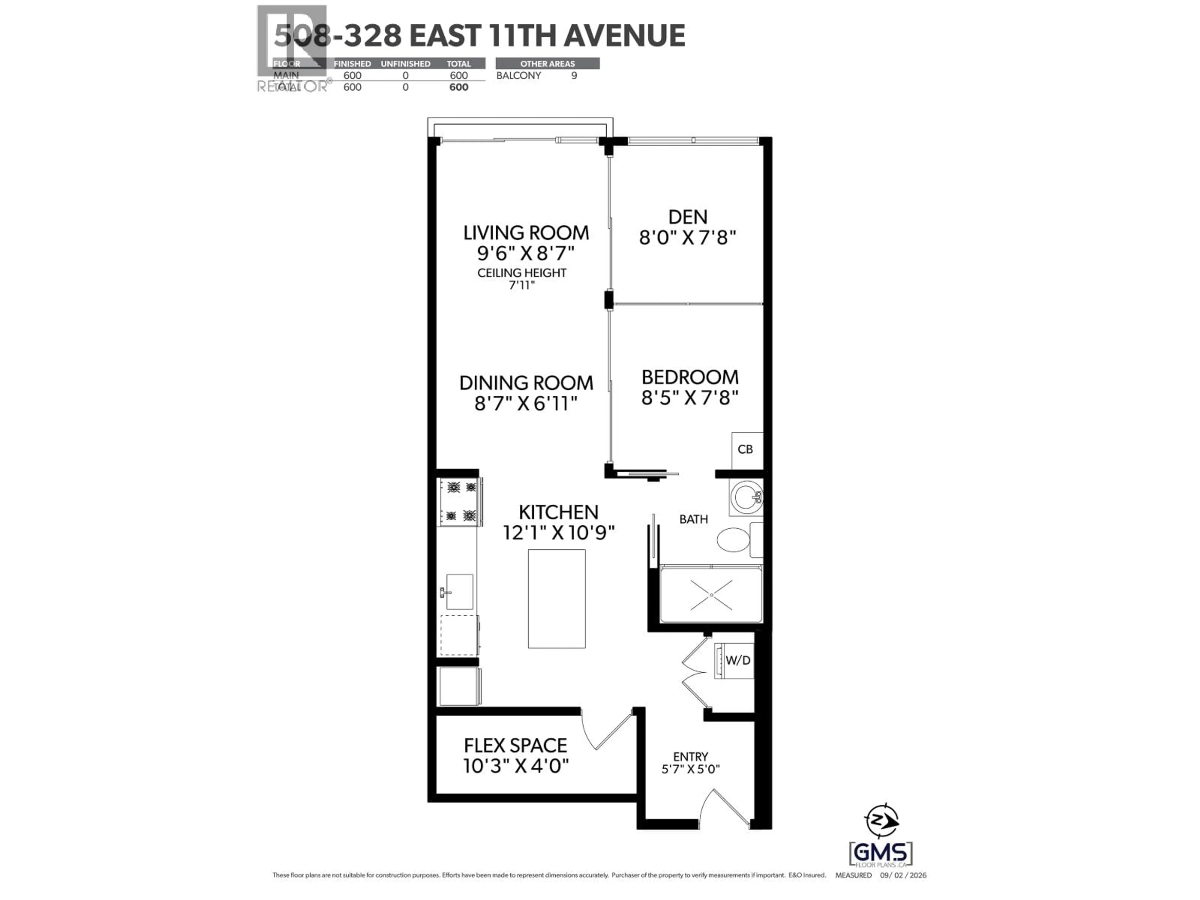 Floor plan for 508 - 328 11TH AVENUE, Vancouver British Columbia V5T4W1