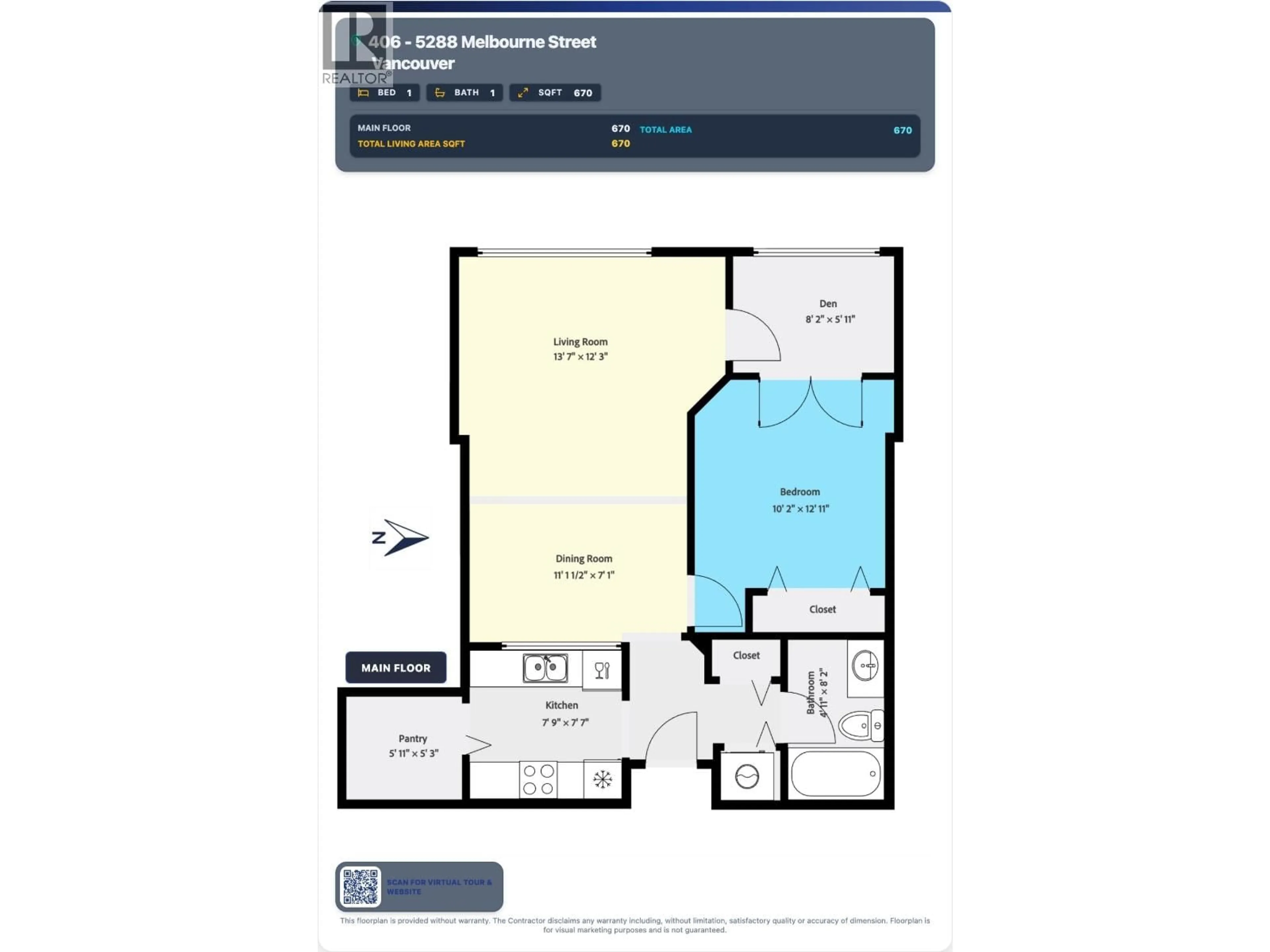 Floor plan for 406 - 5288 MELBOURNE STREET, Vancouver British Columbia V5R6E6