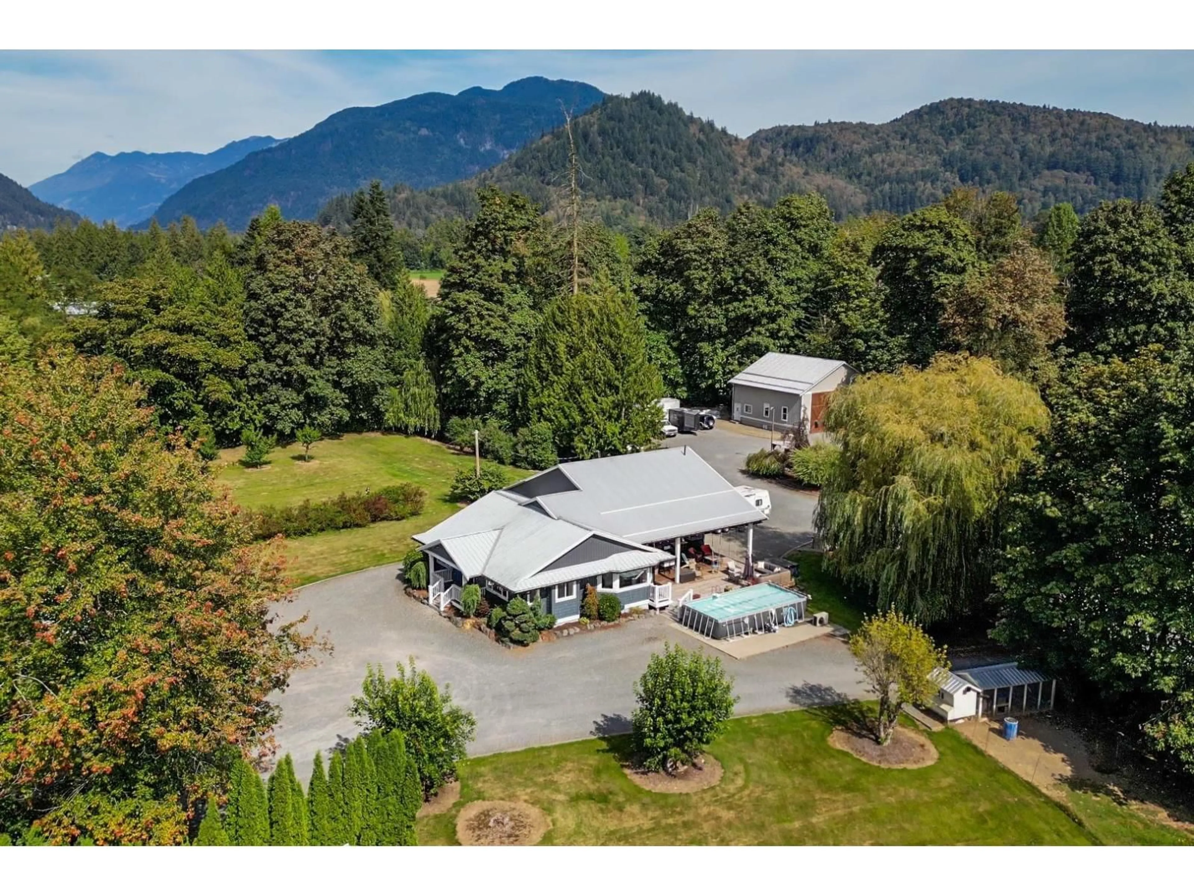 A pic from outside/outdoor area/front of a property/back of a property/a pic from drone, mountain view for 2284 ASHTON ROAD, Agassiz British Columbia V0M1A1