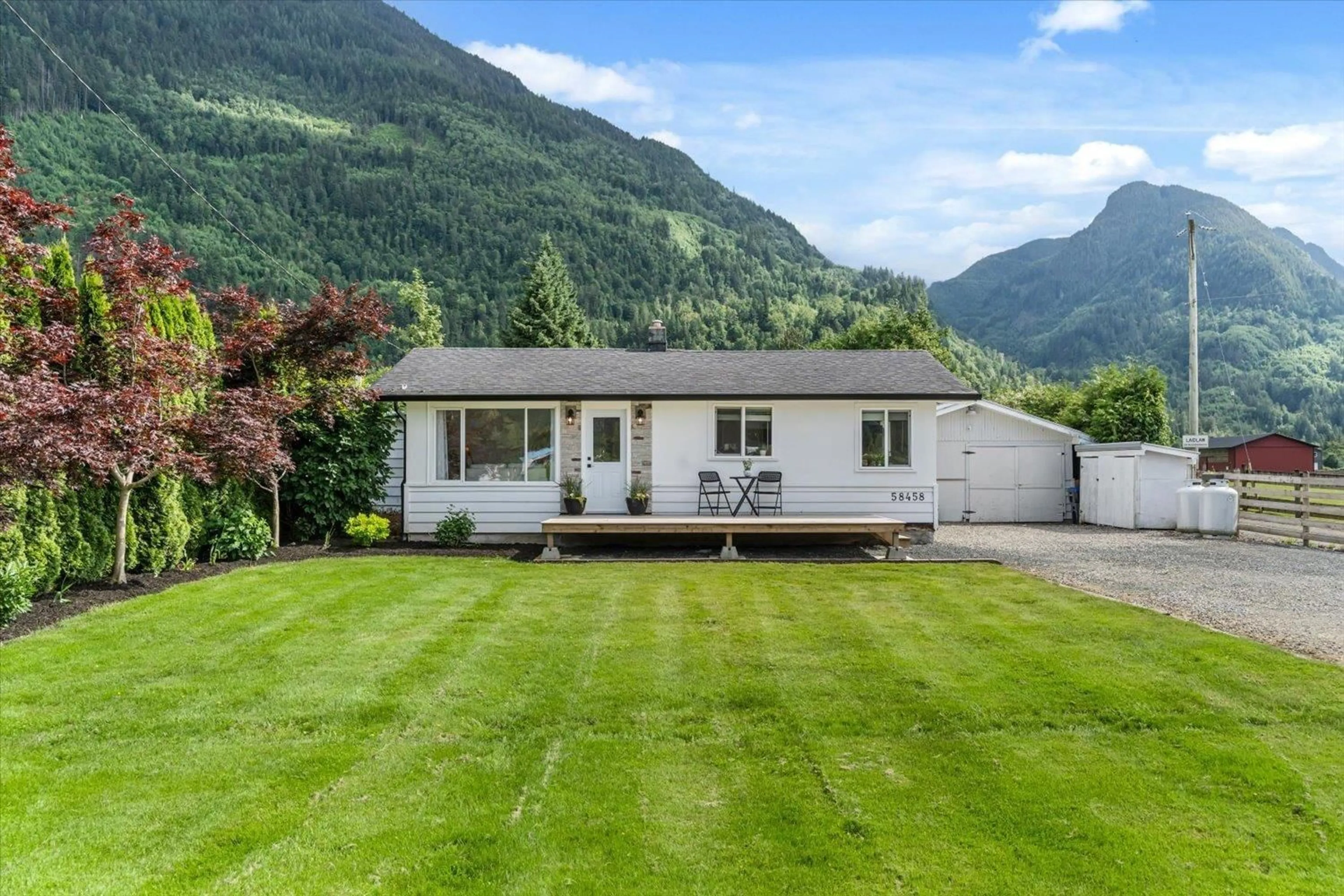 A pic from outside/outdoor area/front of a property/back of a property/a pic from drone, mountain view for 58458 MCKAY ROAD, Laidlaw British Columbia V0X1L2