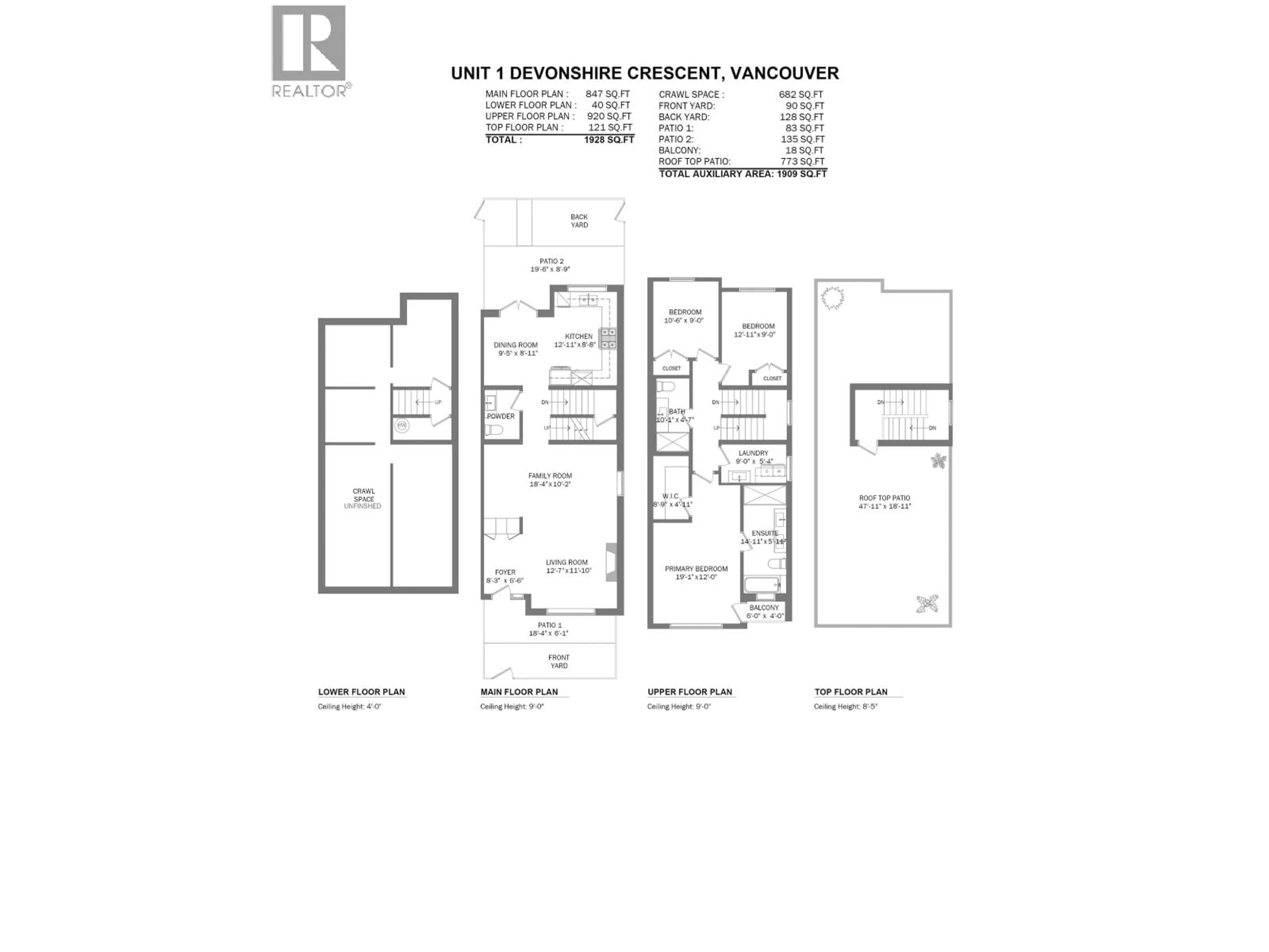 Floor plan for 1 - 1491 DEVONSHIRE CRESCENT, Vancouver British Columbia V6H2G5