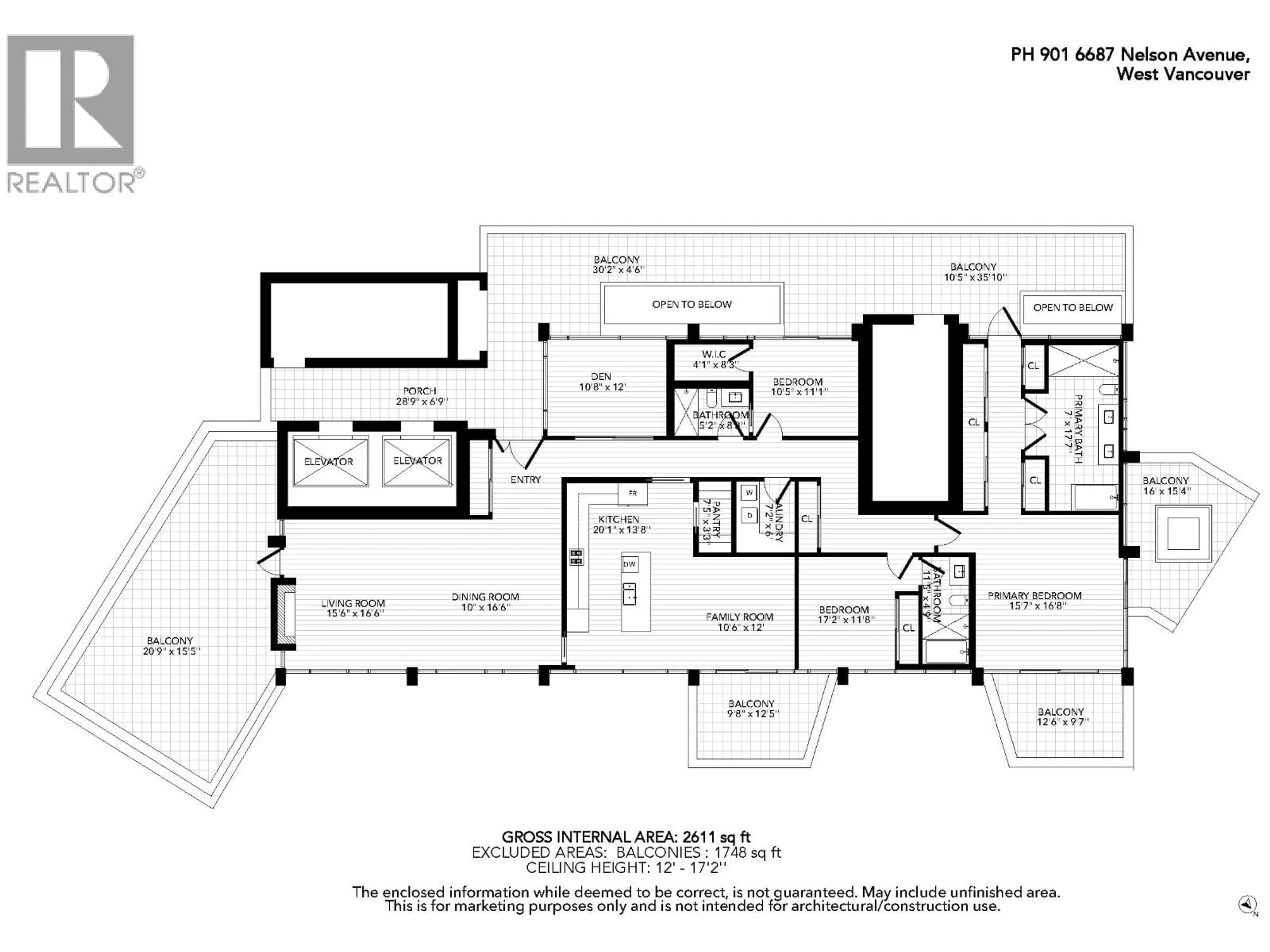Floor plan for 901 - 6687 NELSON AVENUE, West Vancouver British Columbia V7W2B2