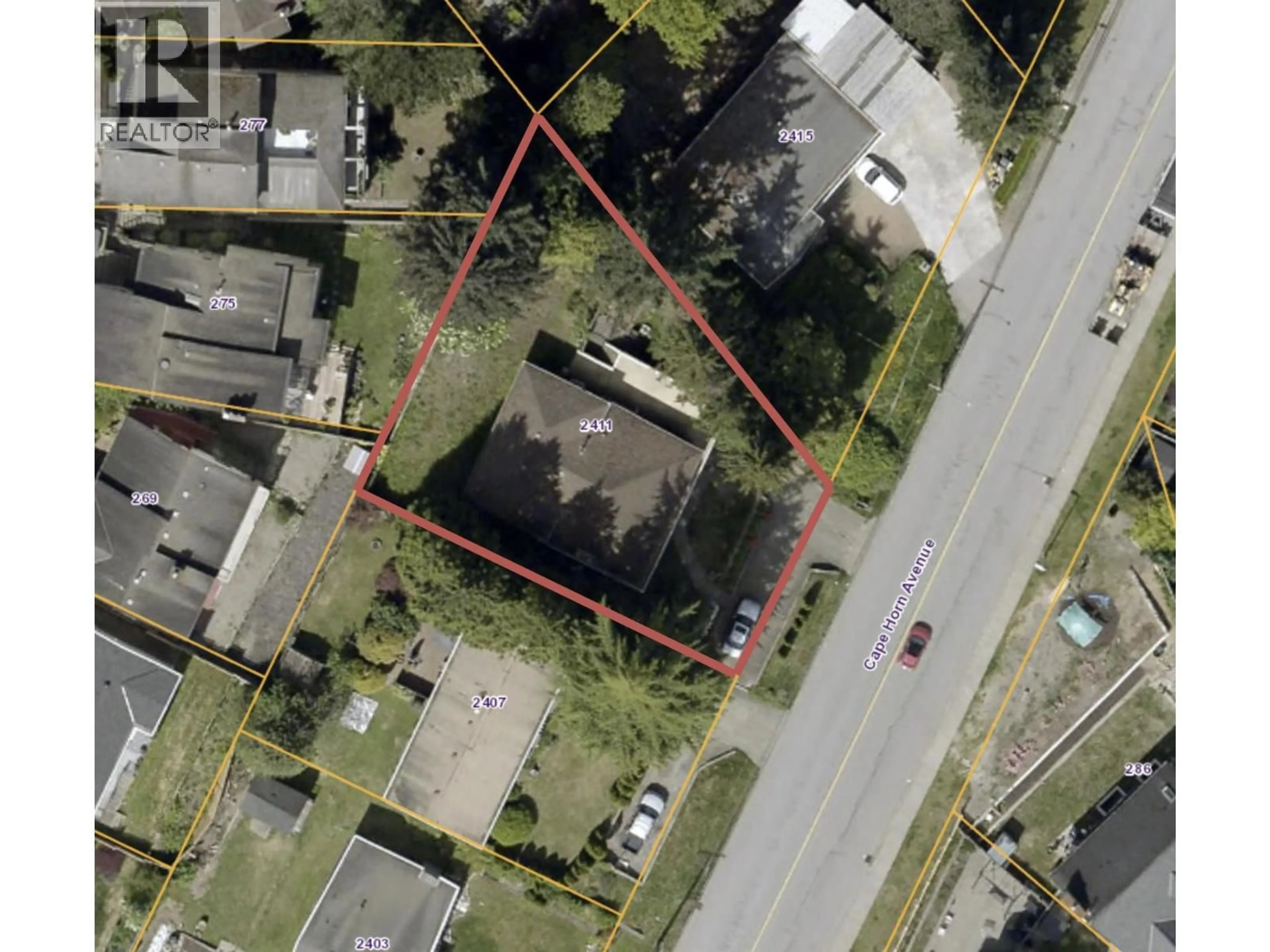 A pic from outside/outdoor area/front of a property/back of a property/a pic from drone, street for 2411 CAPE HORN AVENUE, Coquitlam British Columbia V3K1J9