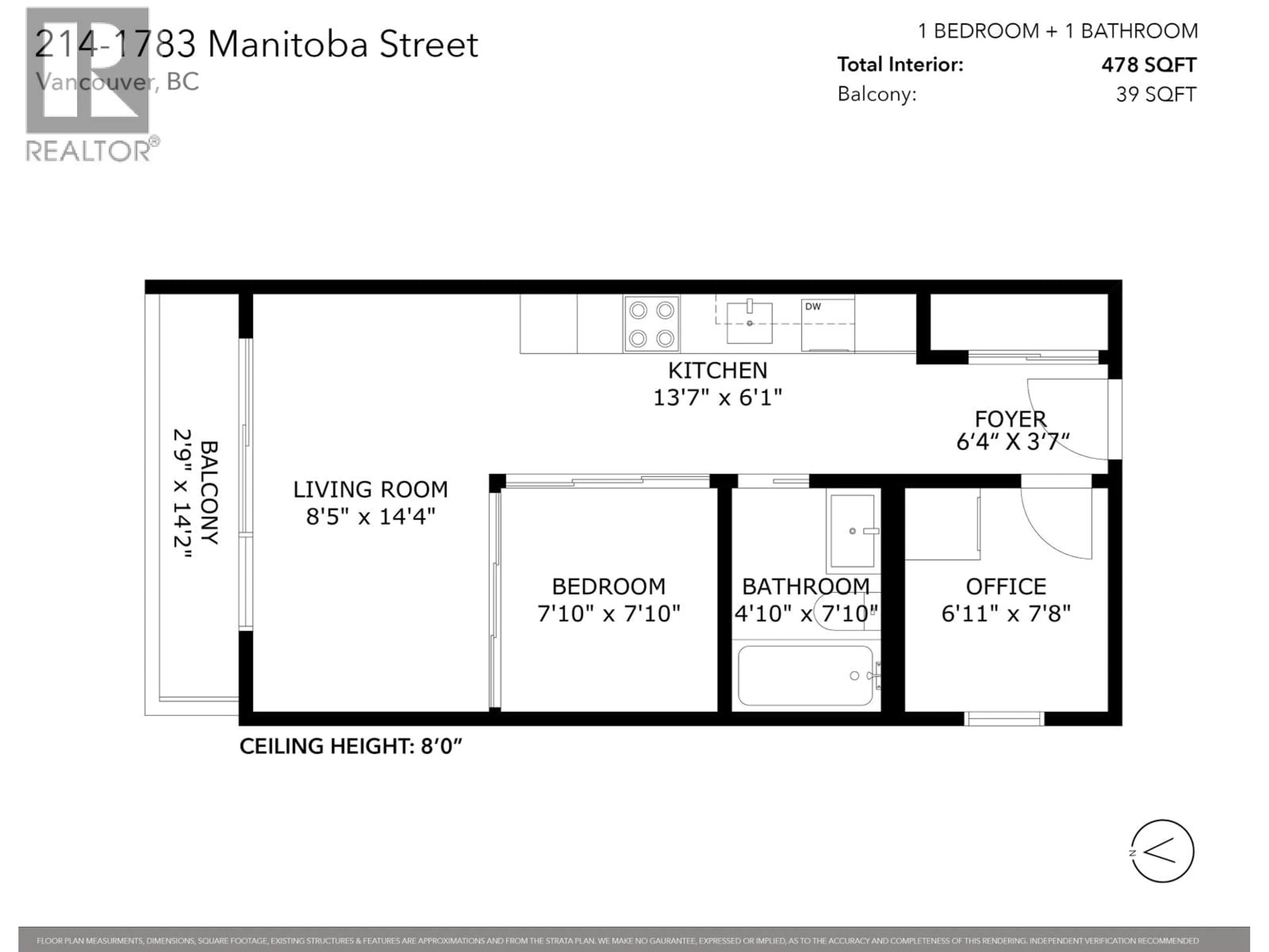 Floor plan for 214 - 1783 MANITOBA STREET, Vancouver British Columbia V5Y0K1