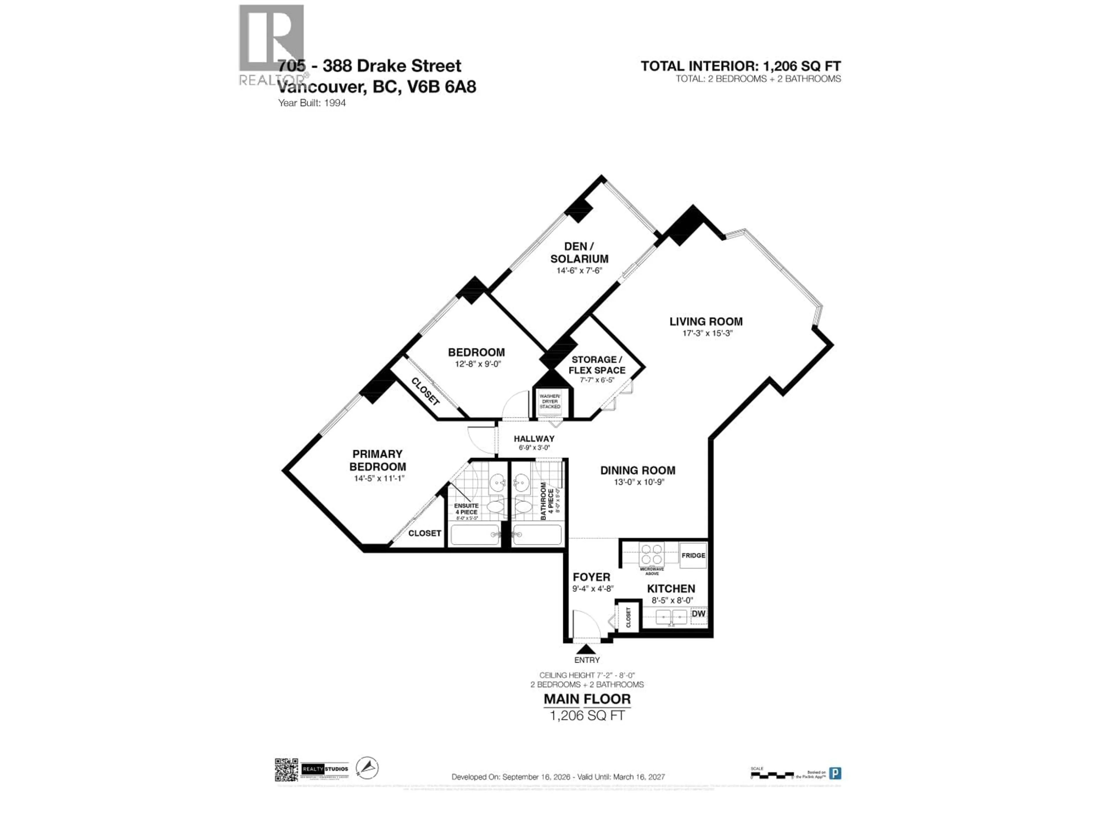 Floor plan for 705 - 388 DRAKE ST, Vancouver British Columbia V6B6A8