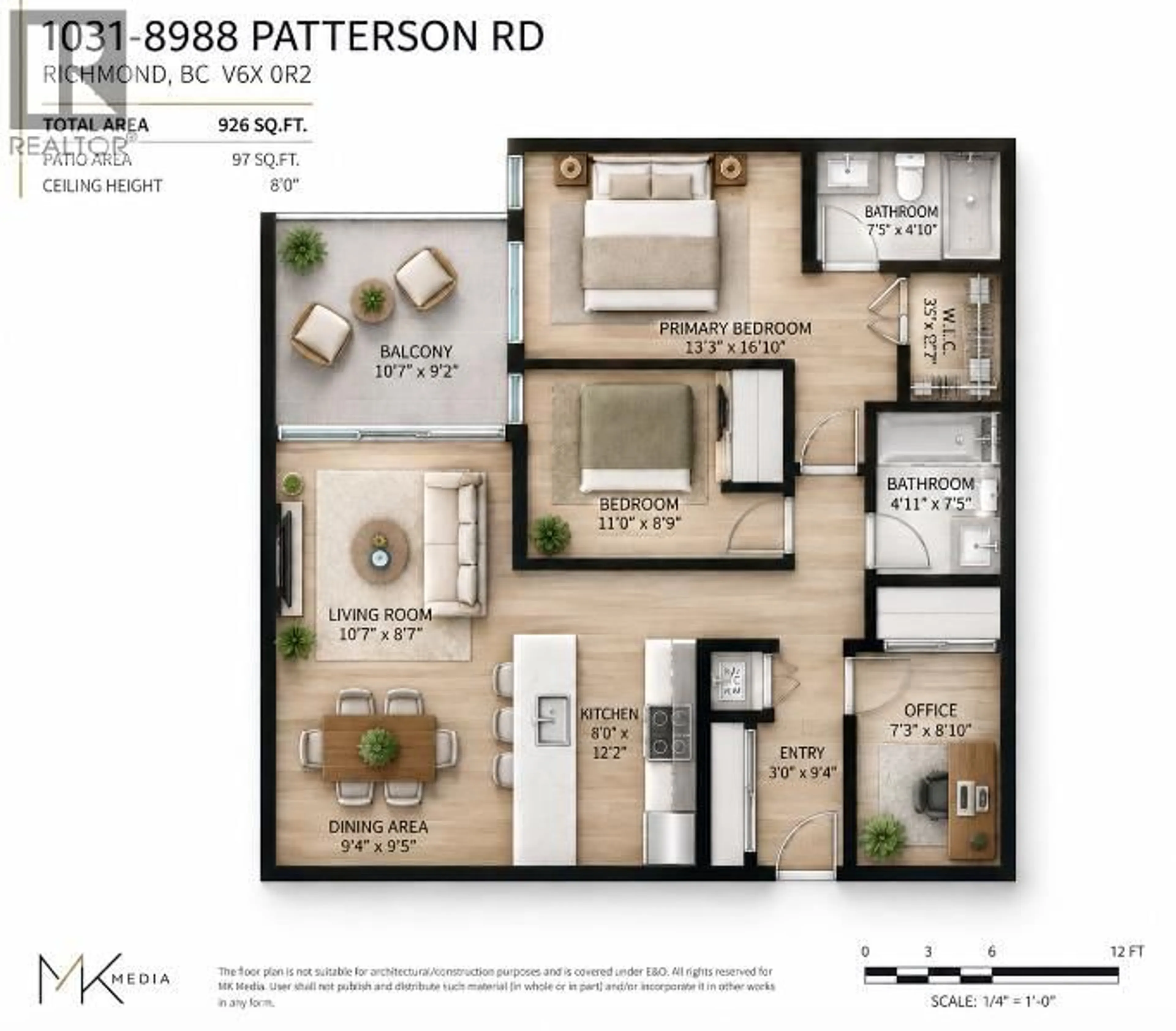 Floor plan for 1031 - 8988 PATTERSON ROAD, Richmond British Columbia V6X0R2