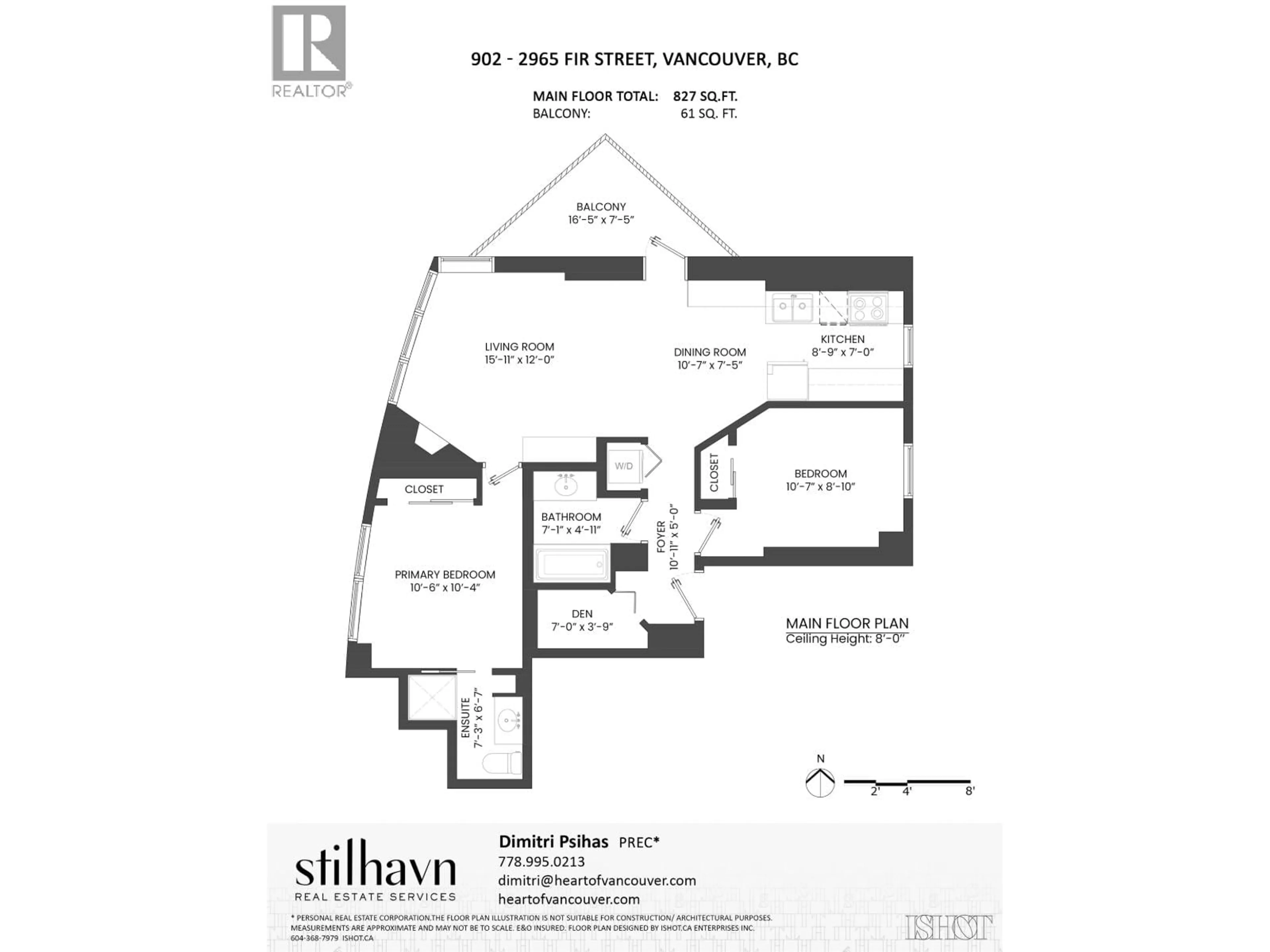 Floor plan for 902 - 2965 FIR STREET, Vancouver British Columbia V6J5M9