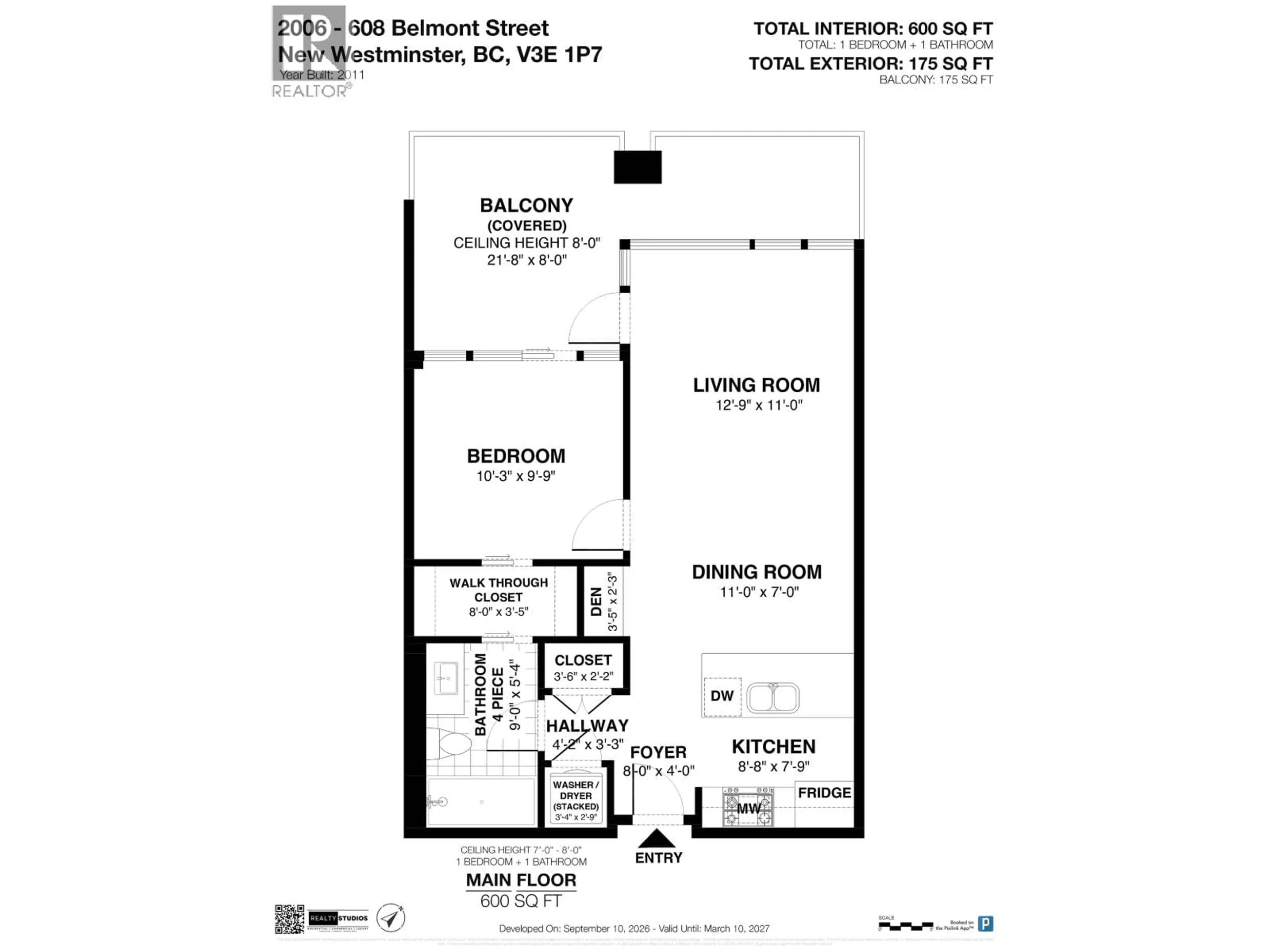 Floor plan for 2006 - 608 BELMONT STREET, New Westminster British Columbia V3M0G8