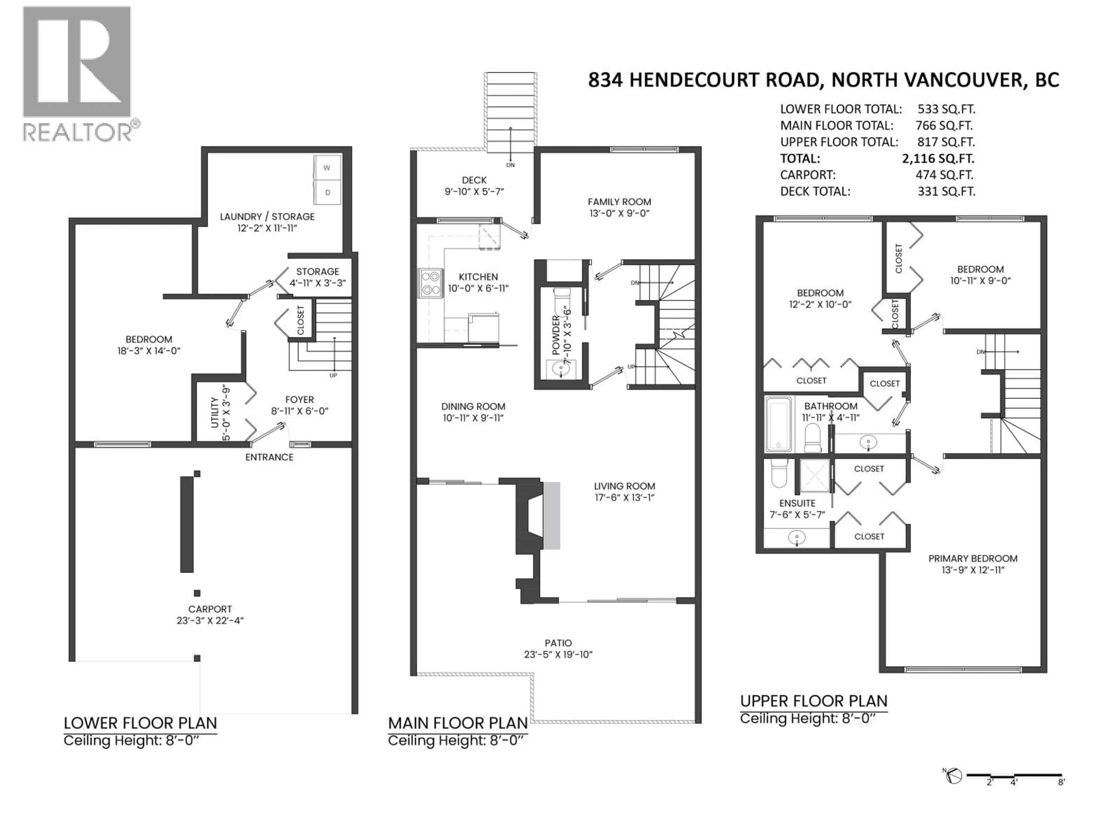 Floor plan for 834 HENDECOURT ROAD, North Vancouver British Columbia V7K2Y2