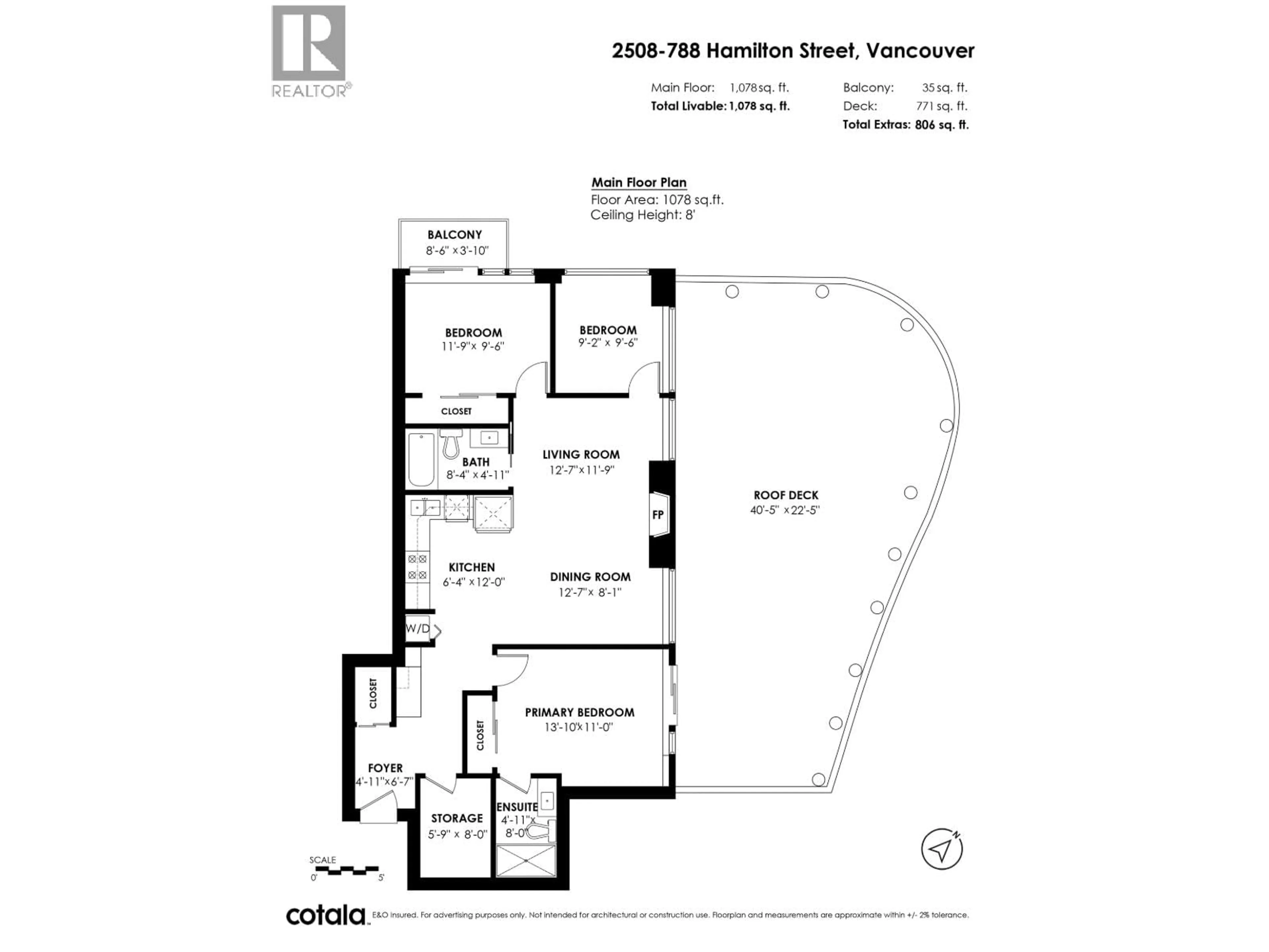 Floor plan for 2508 - 788 HAMILTON STREET, Vancouver British Columbia V6B0E9