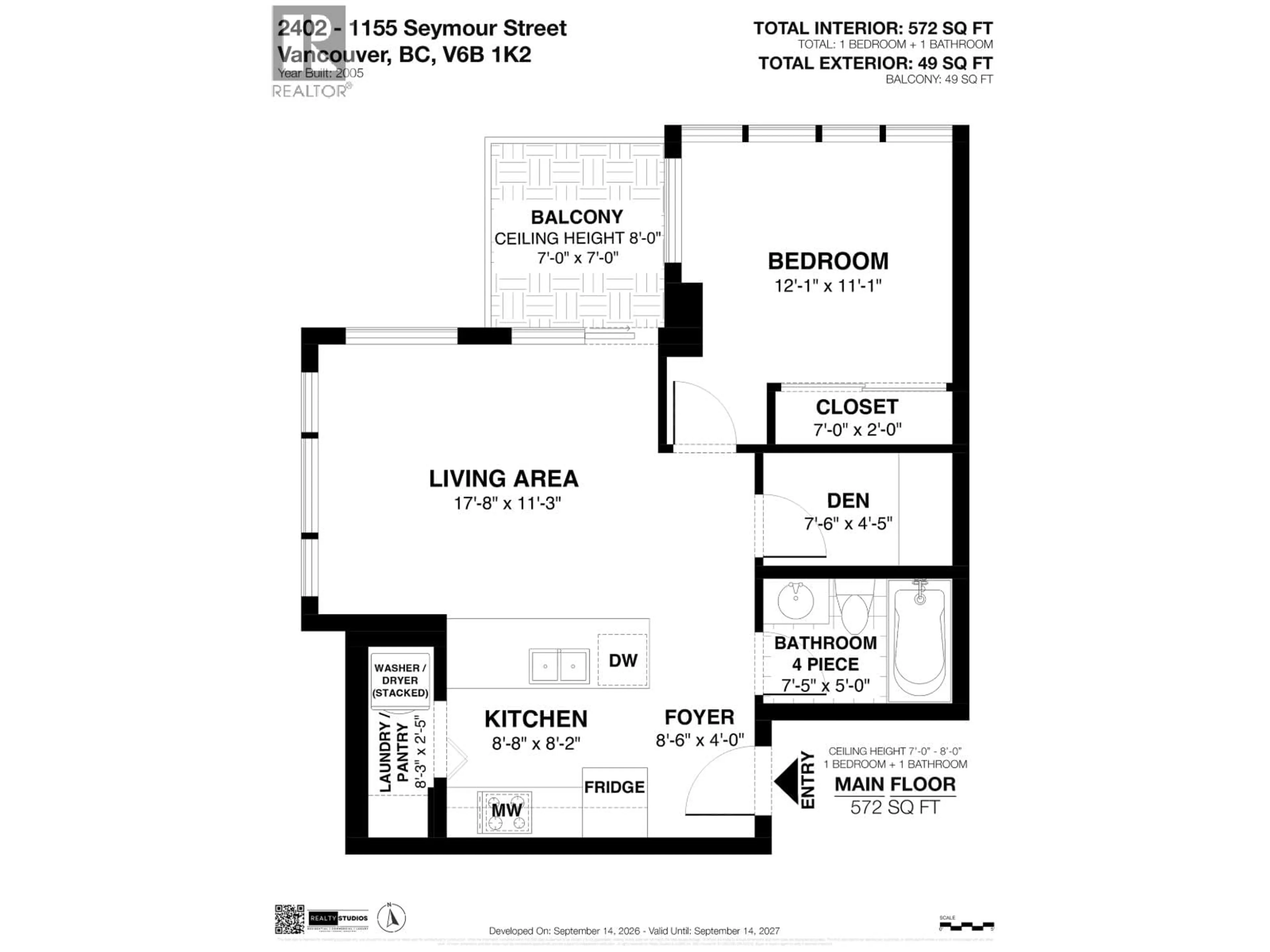 Floor plan for 2402 - 1155 SEYMOUR STREET, Vancouver British Columbia V6B1K2