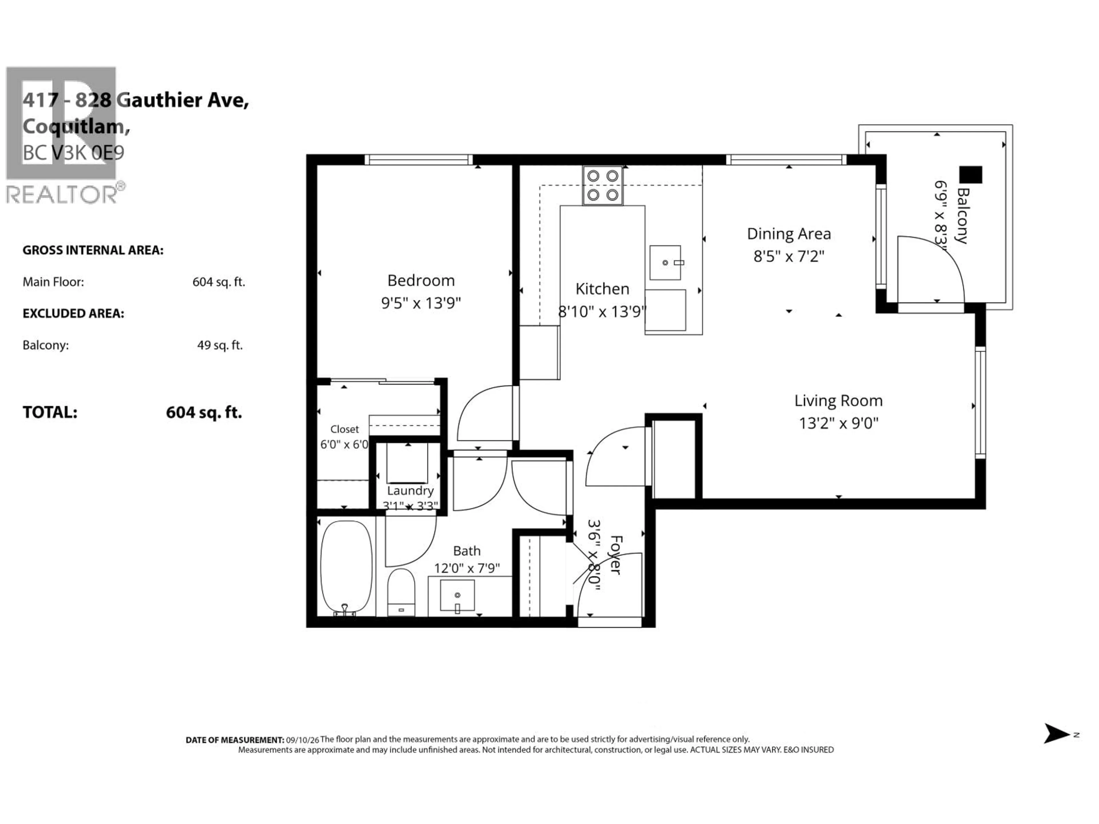 Floor plan for 417 - 828 GAUTHIER AVENUE, Coquitlam British Columbia V3K0E9