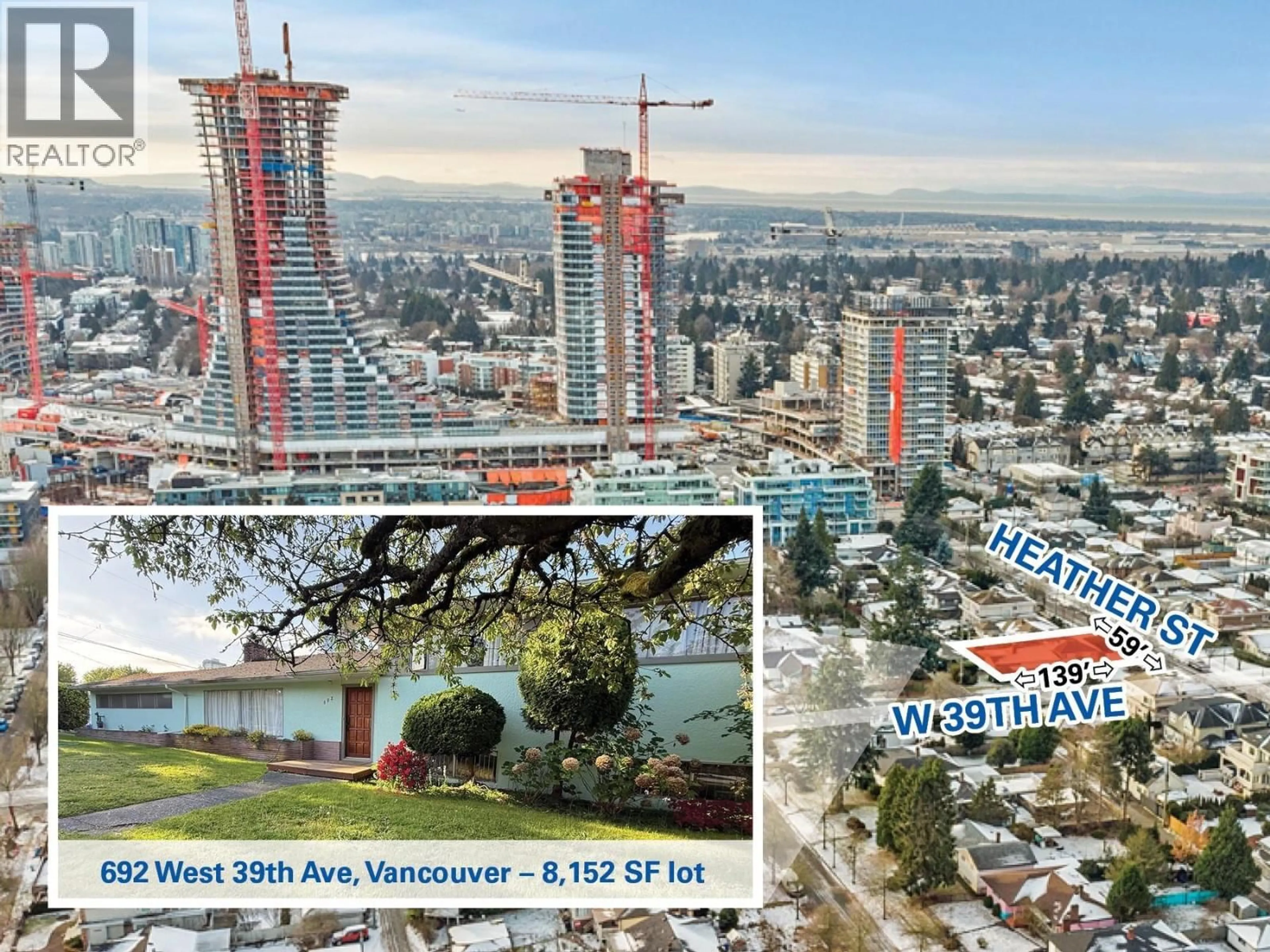 A pic from outside/outdoor area/front of a property/back of a property/a pic from drone, city buildings view from balcony for 692 39TH AVENUE, Vancouver British Columbia V5Z2M3
