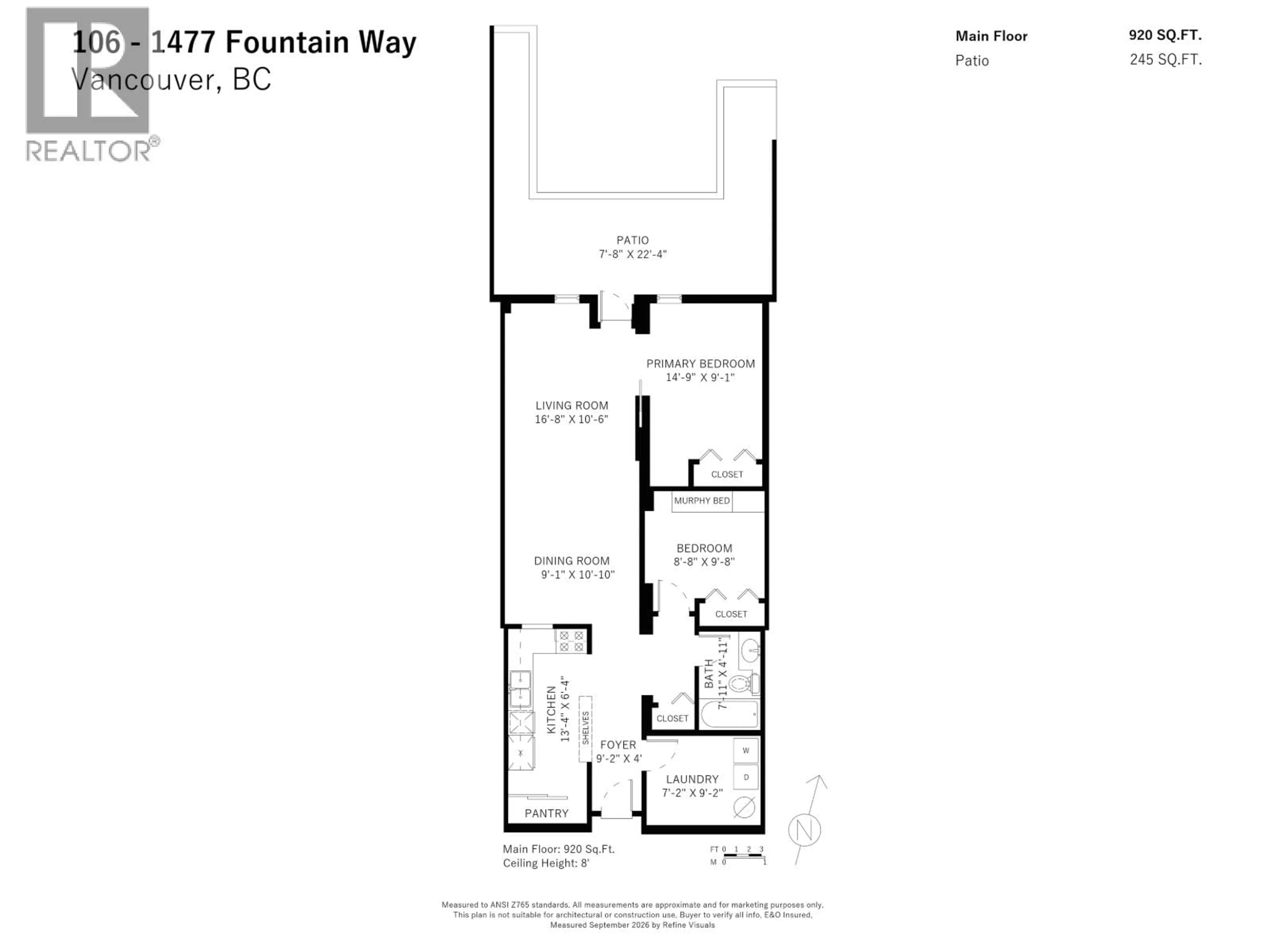Floor plan for 106 - 1477 FOUNTAIN WAY, Vancouver British Columbia V6H3W9