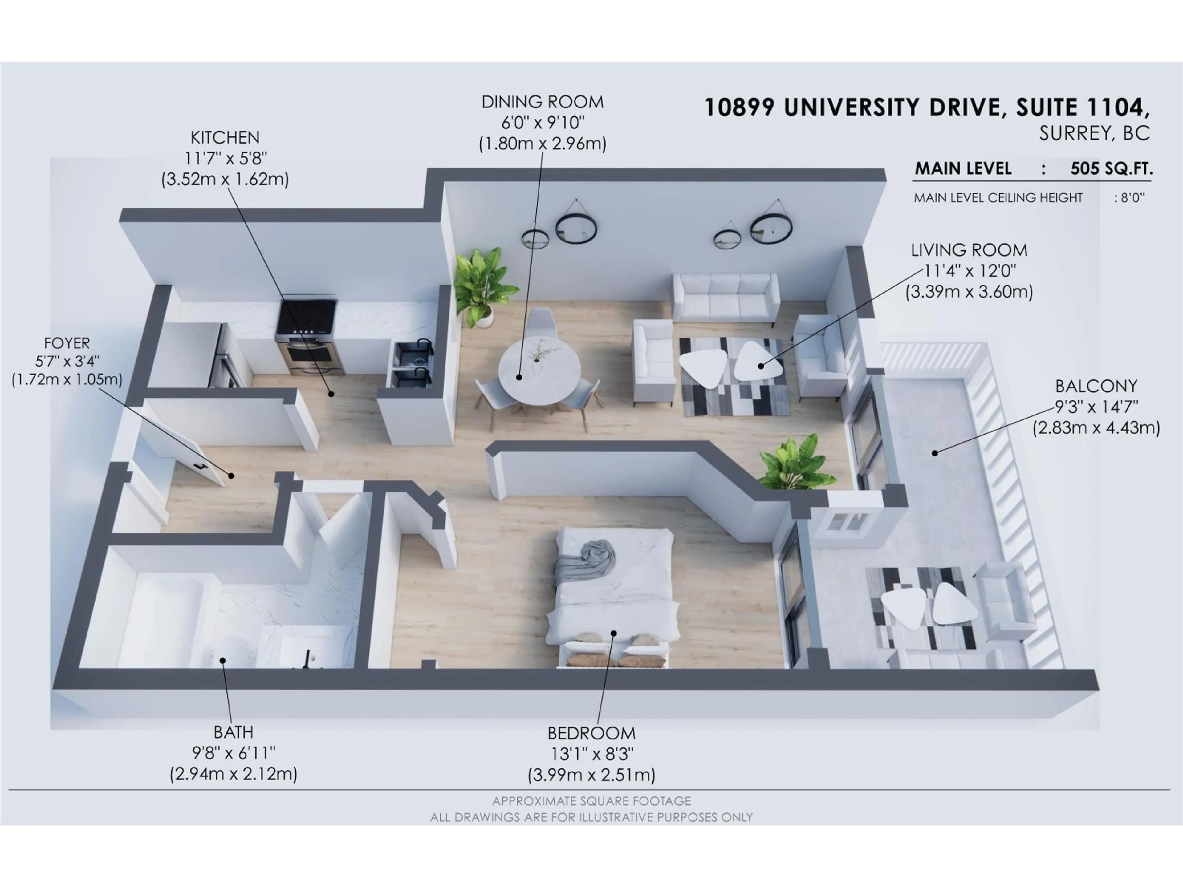 Floor plan for 1104 - 10899 UNIVERSITY DRIVE, Surrey British Columbia V3T5V2
