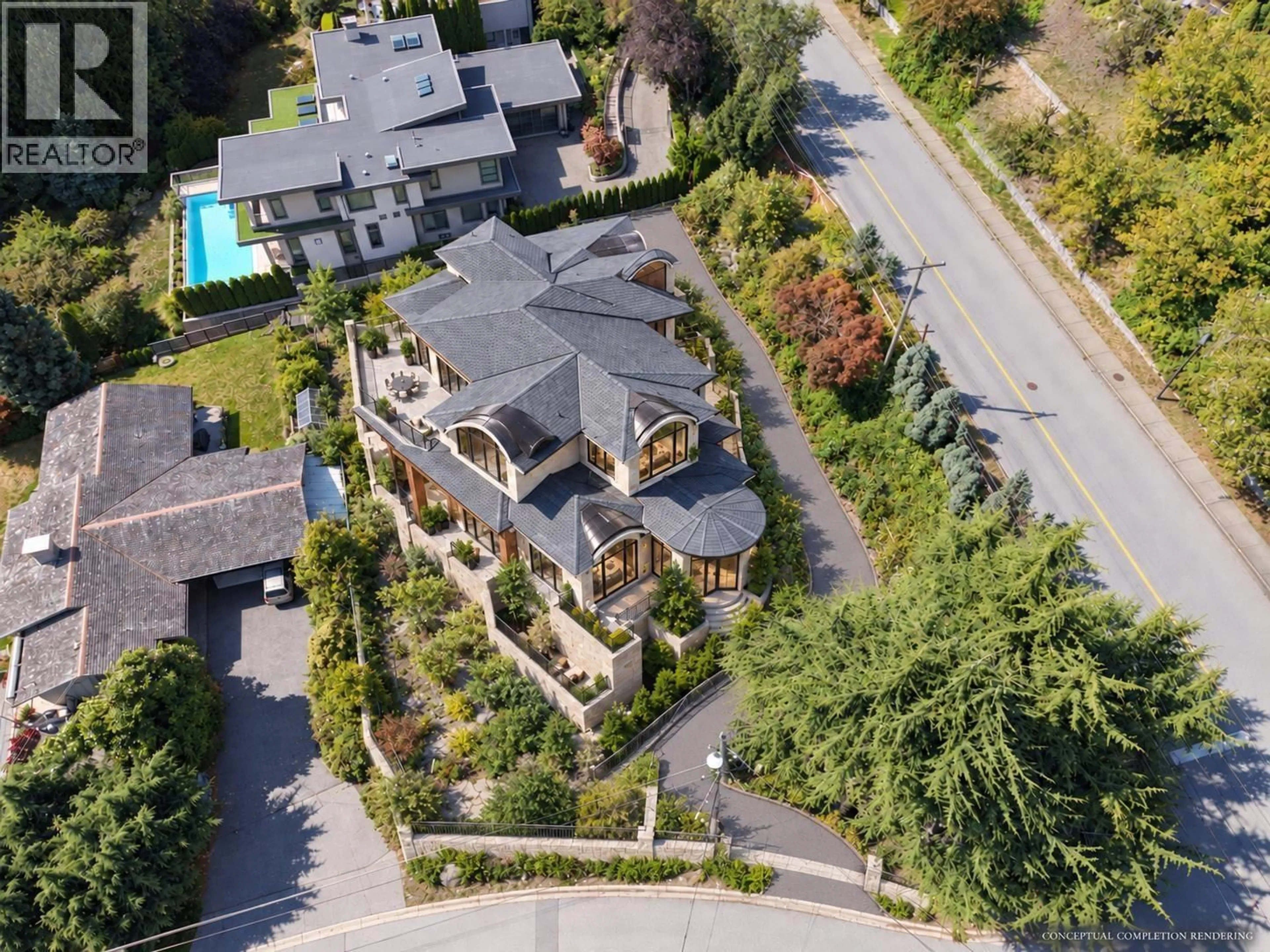 A pic from outside/outdoor area/front of a property/back of a property/a pic from drone, street for 1889 ORCHARD WAY, West Vancouver British Columbia V7V4G1